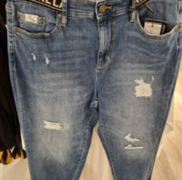 [S] KARL LAGERFELD LOGO TAPE WAISTBAND STRAIGHT LEG JEAN,BLUE, L2TK2276-CUJ [FINAL SALE] (SKL794)