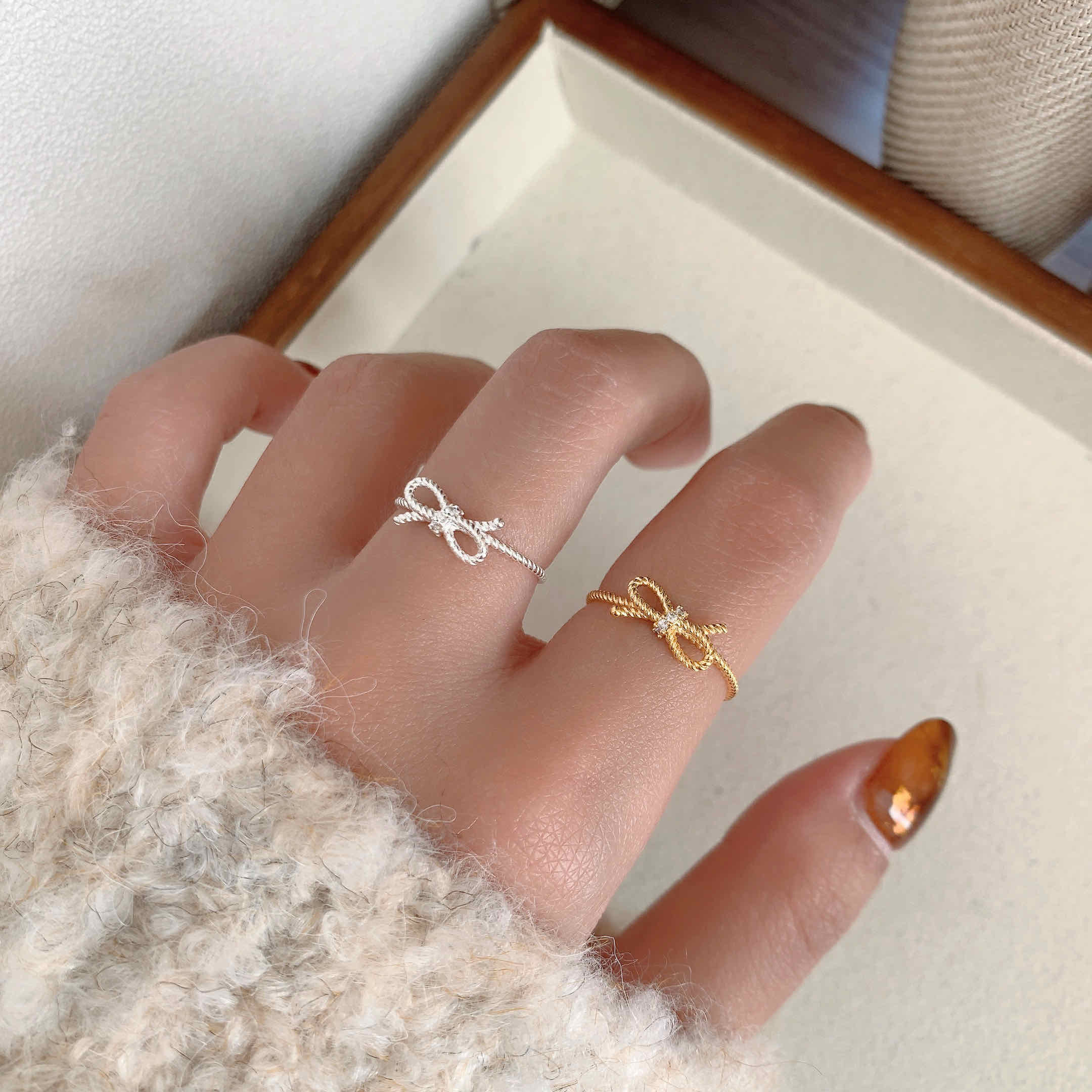 🇰🇷925 silver 麻花蝴蝶結戒指｜2 color