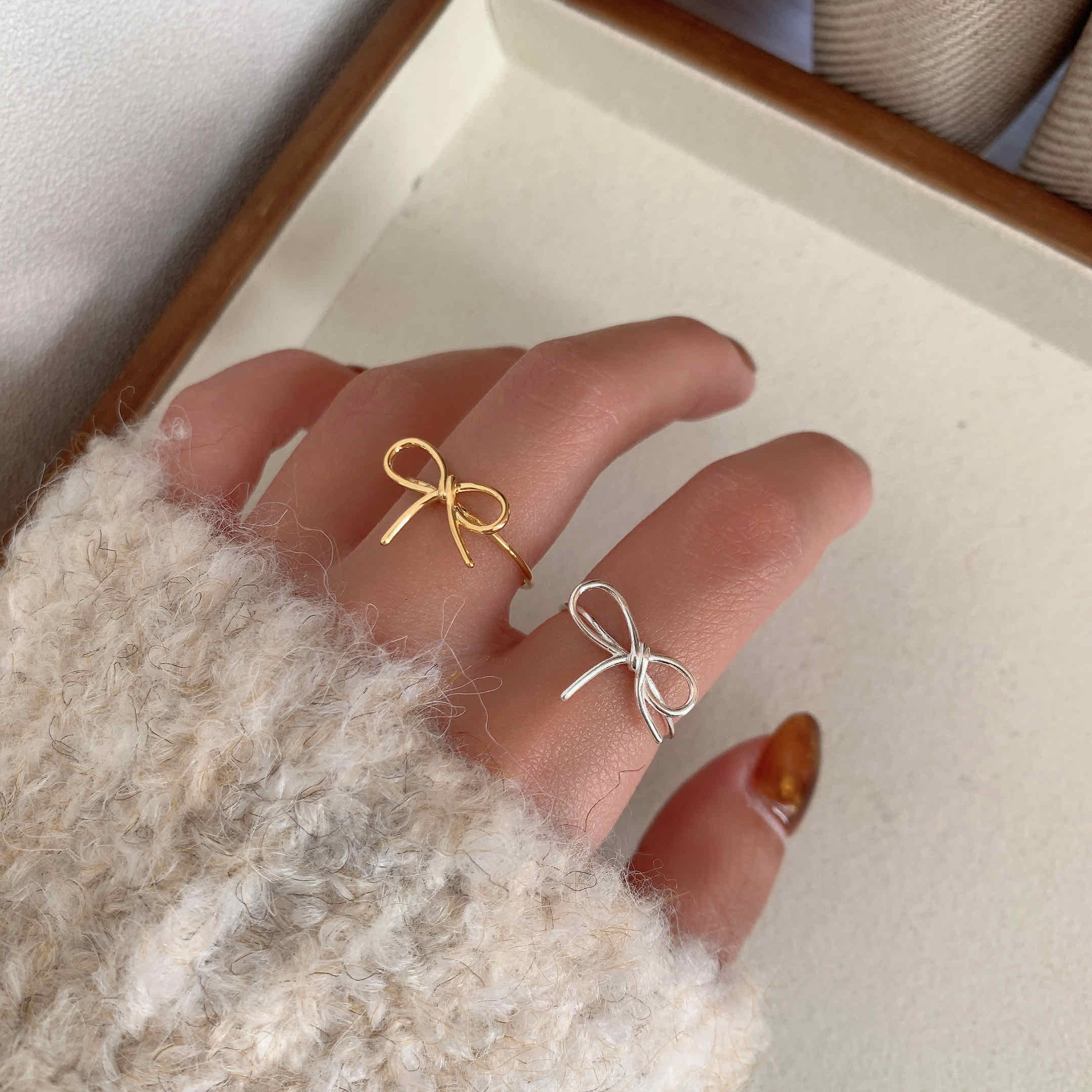 🇰🇷925 silver 細絲蝴蝶結戒指｜2 color