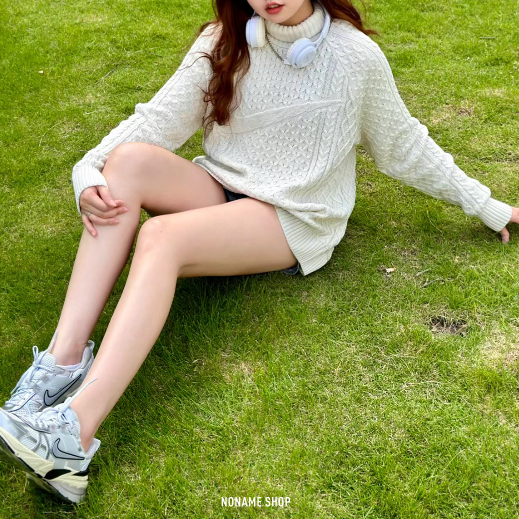 NIKE CABLE KNIT TURTLENECK 麻花 針織 高領 毛衣 米白 (男款)