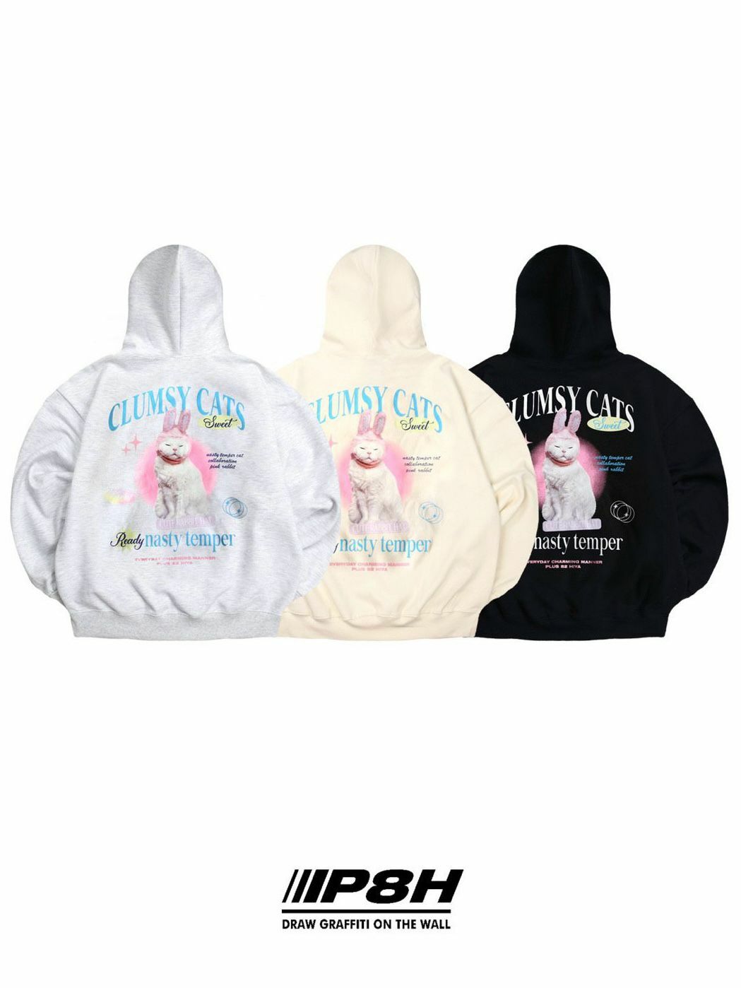 兔仔圖案英文字連帽衛衣(薄抓毛底) PLUS82HIYA-062T