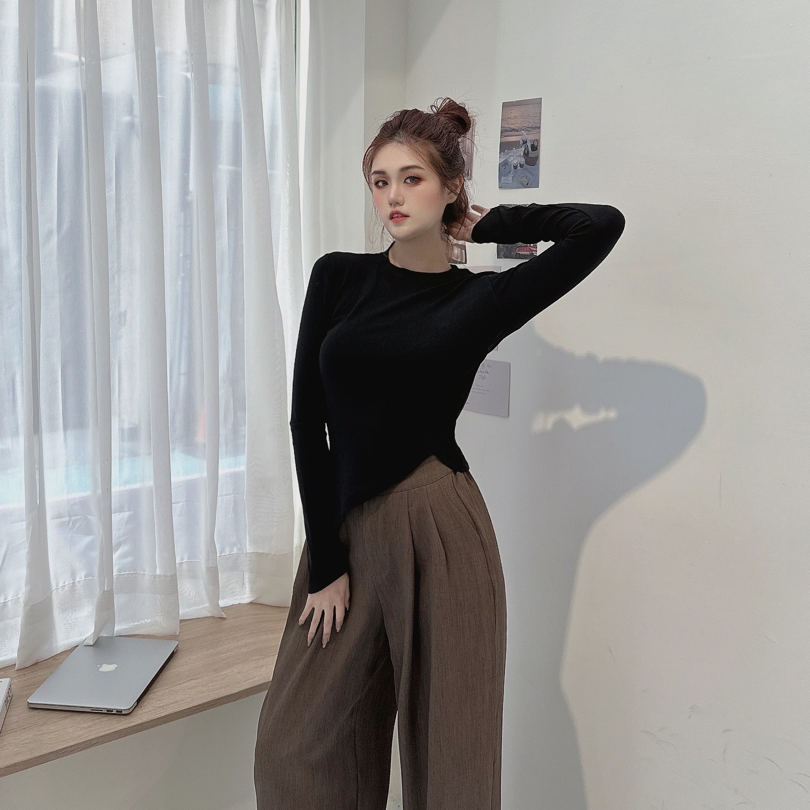 下擺斜切彈棉上衣/四色