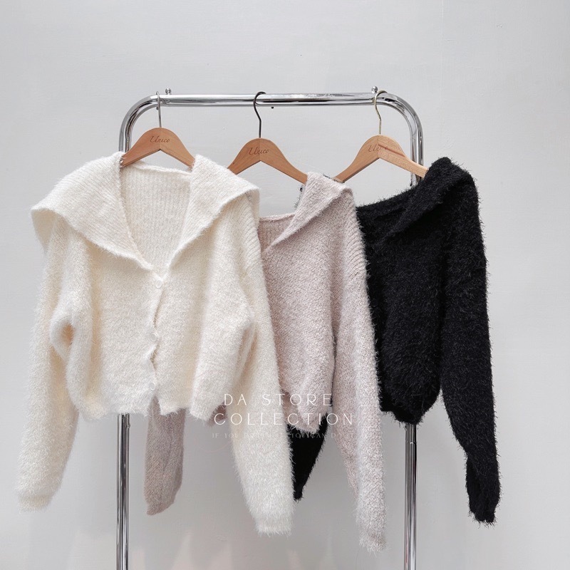 翻領柔軟水貂毛針織毛衣/三色