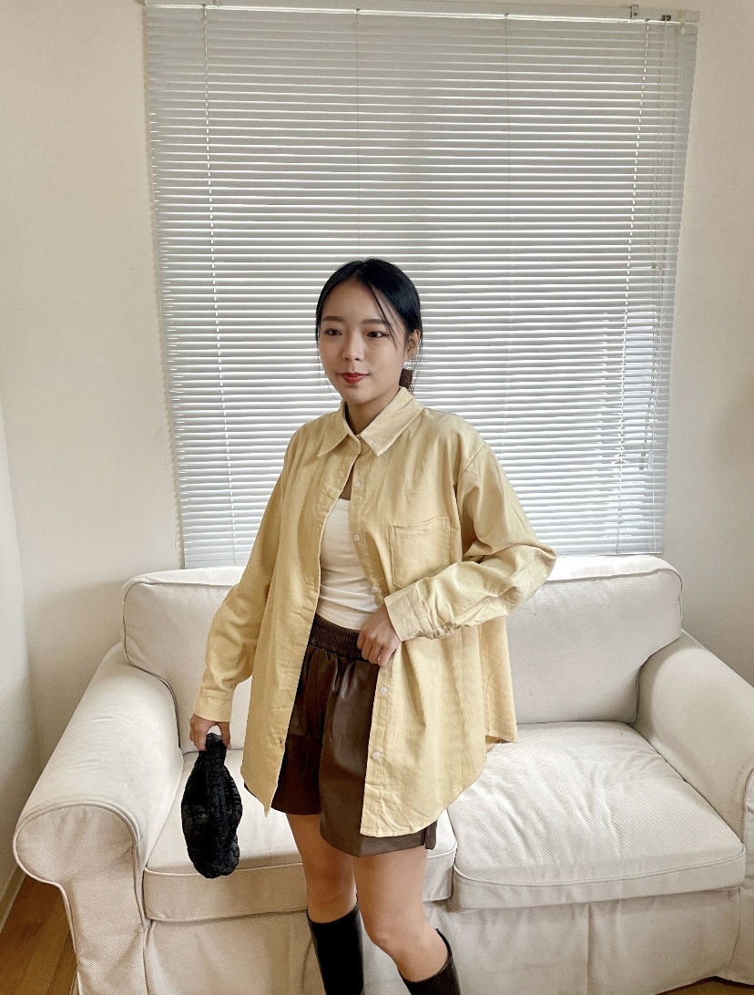 燈芯絨長版襯衫