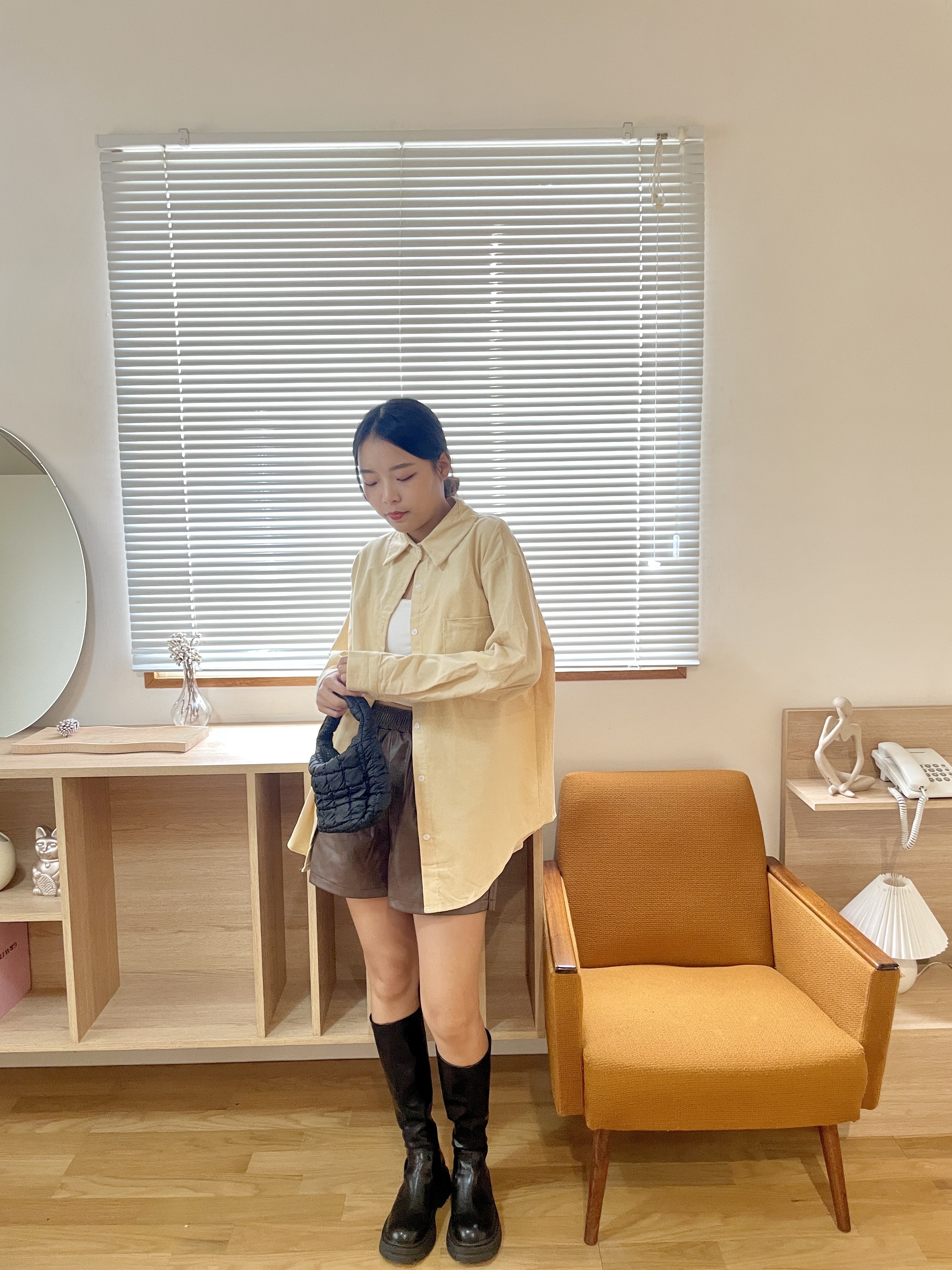 燈芯絨長版襯衫