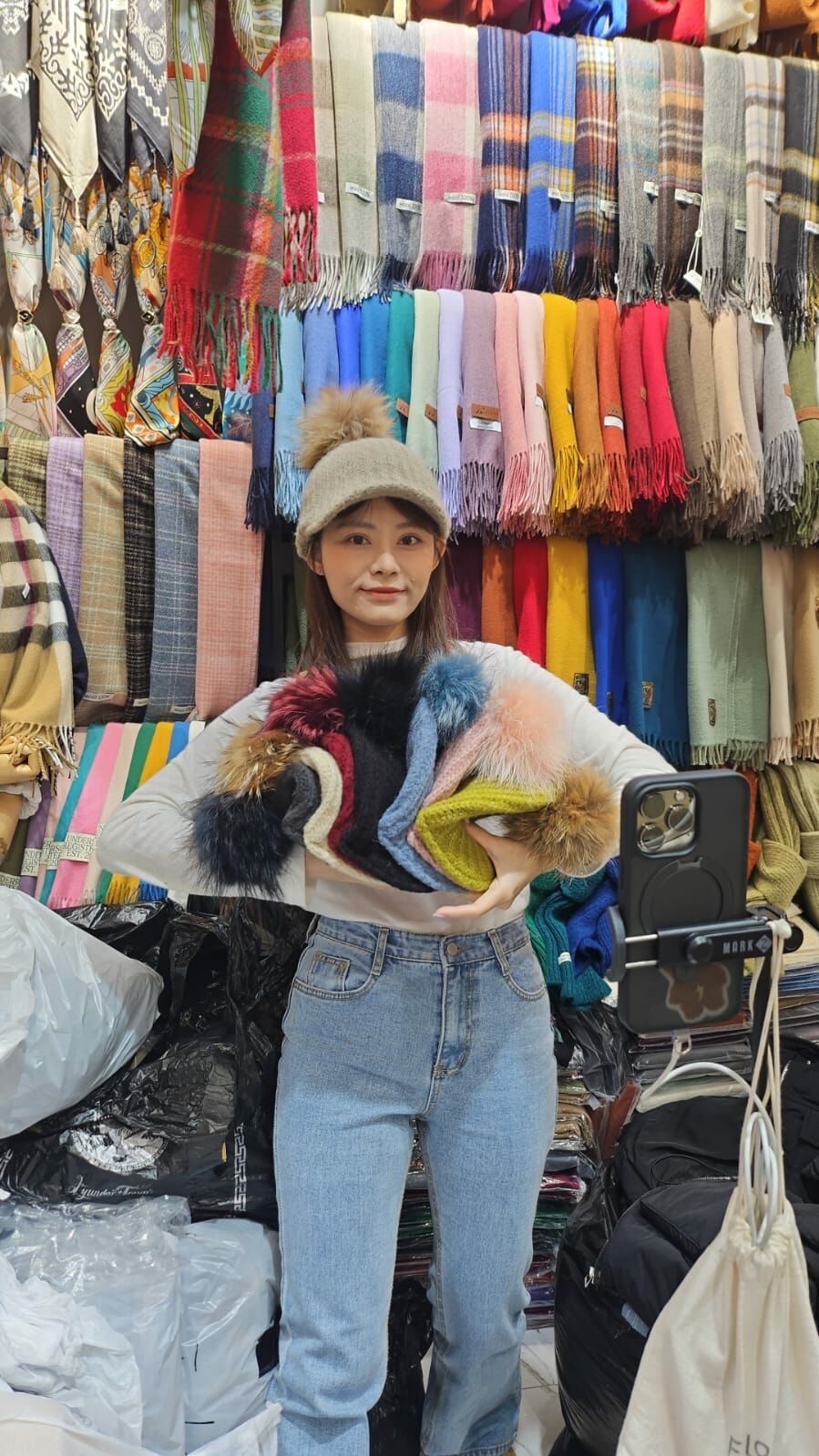 N846 Raccoon毛毛球針織騎士帽