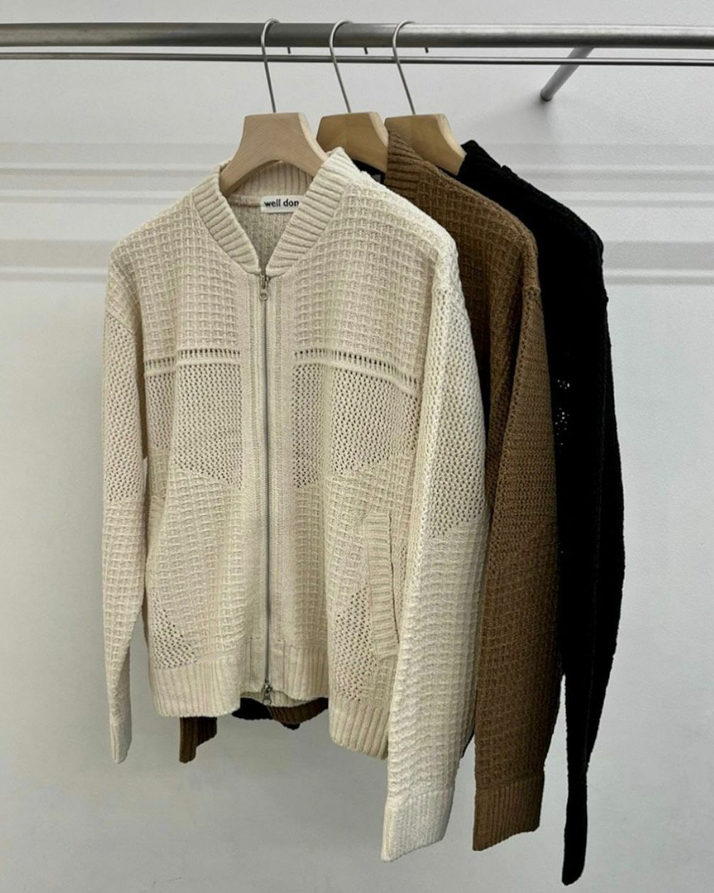 淨色暗紋拉鍊針織外套 WELL DONE-002JK