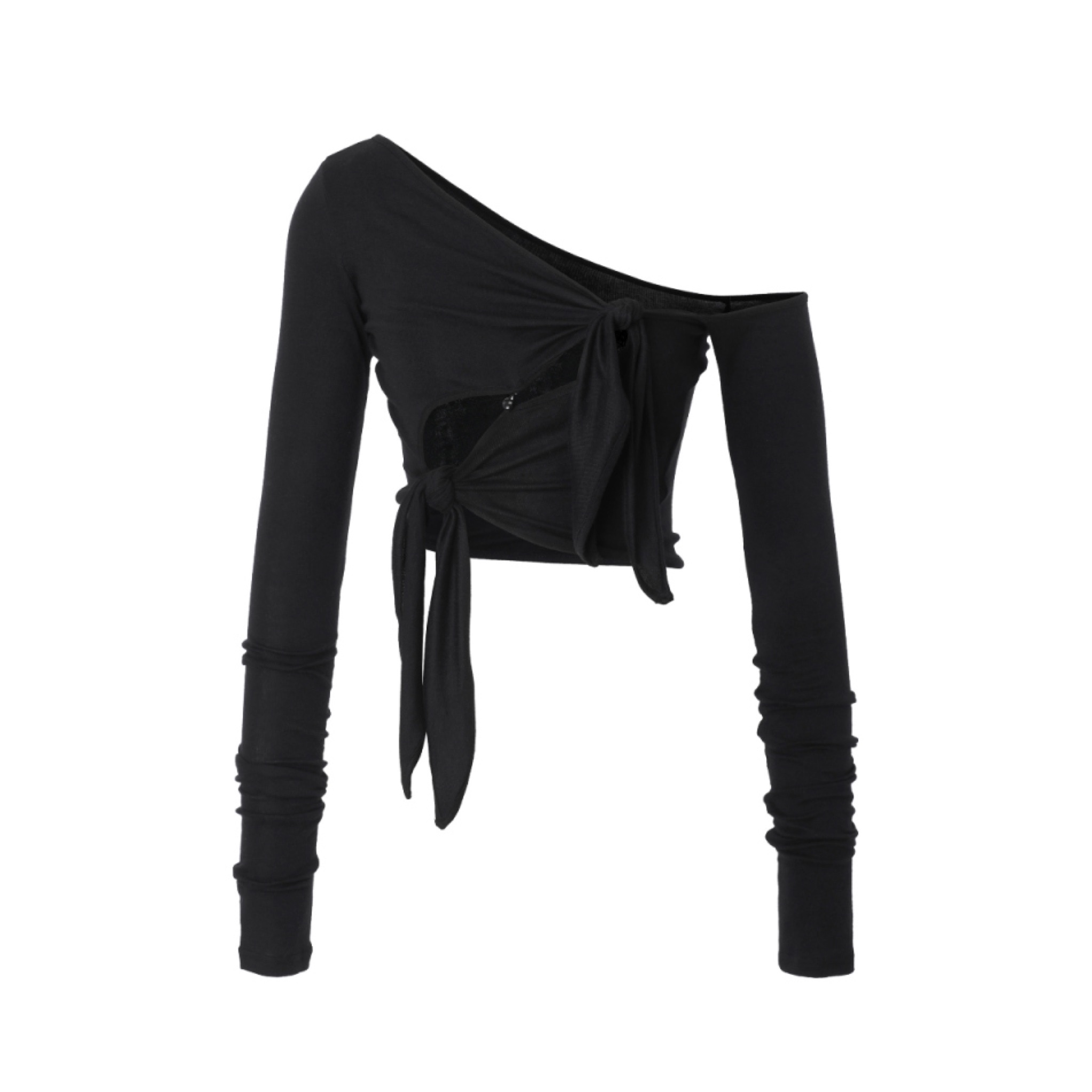 [threetimes] TIED ONE-SHOULDER CARDIGAN