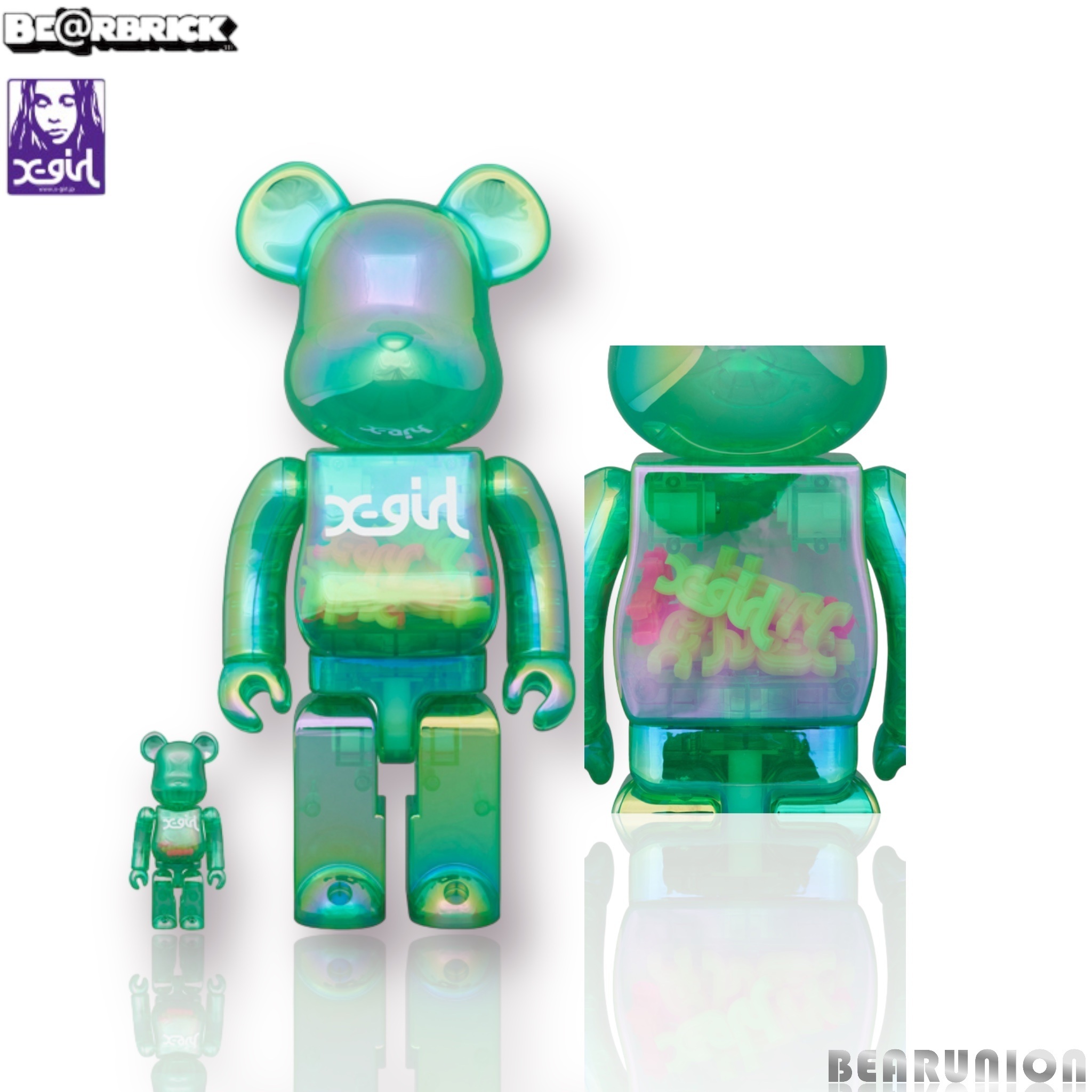 即納最大半額 BE@RBRICK X-girl CLEAR 100％ CLEAR GREEN Ver. 100