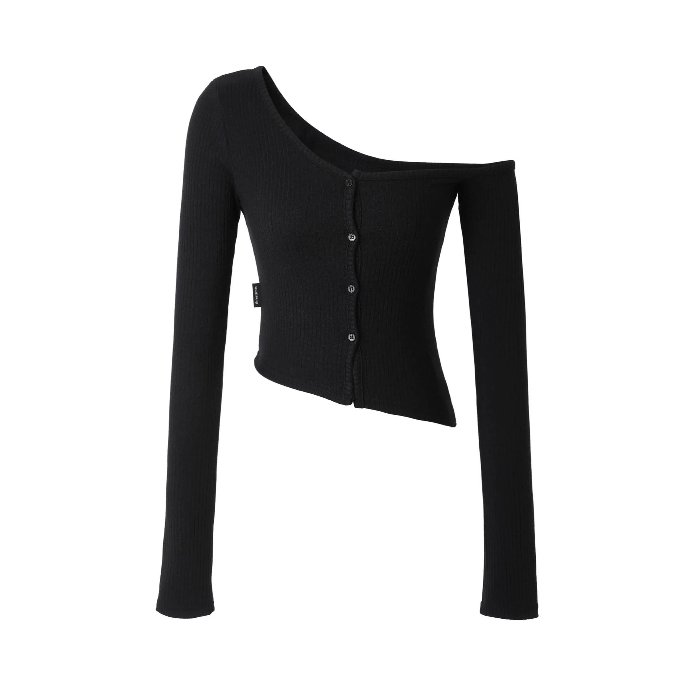 [threetimes] ONE-SHOULDER BUTTON TEE