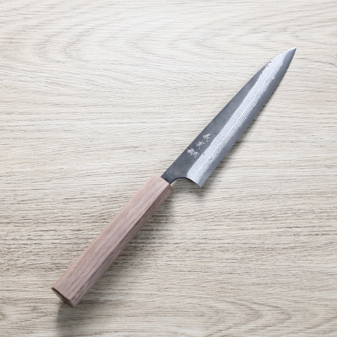 加藤義実 蔬果刀 150mm 青紙超級鋼 黑打 墨流