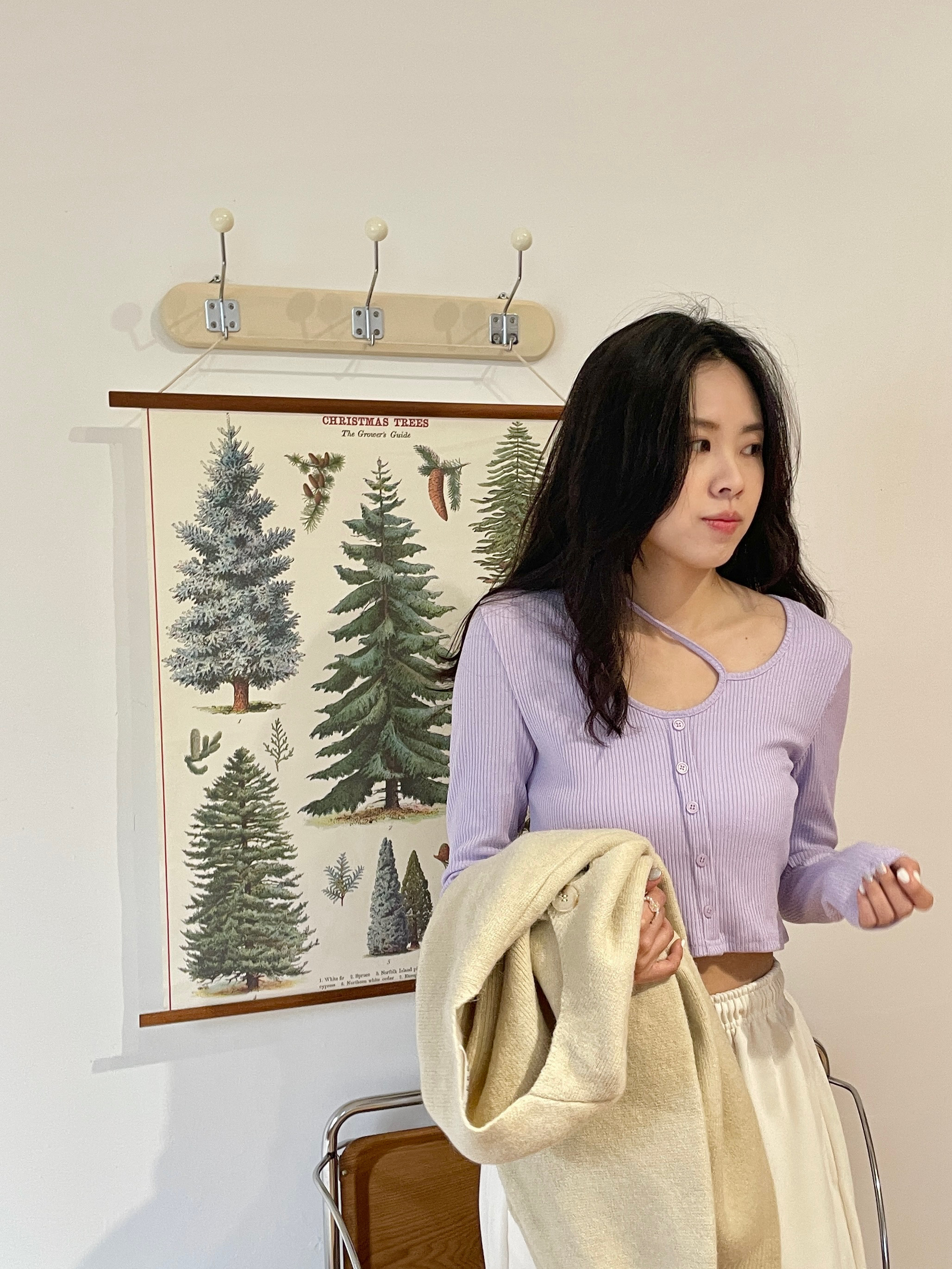 斜肩挖洞合身上衣