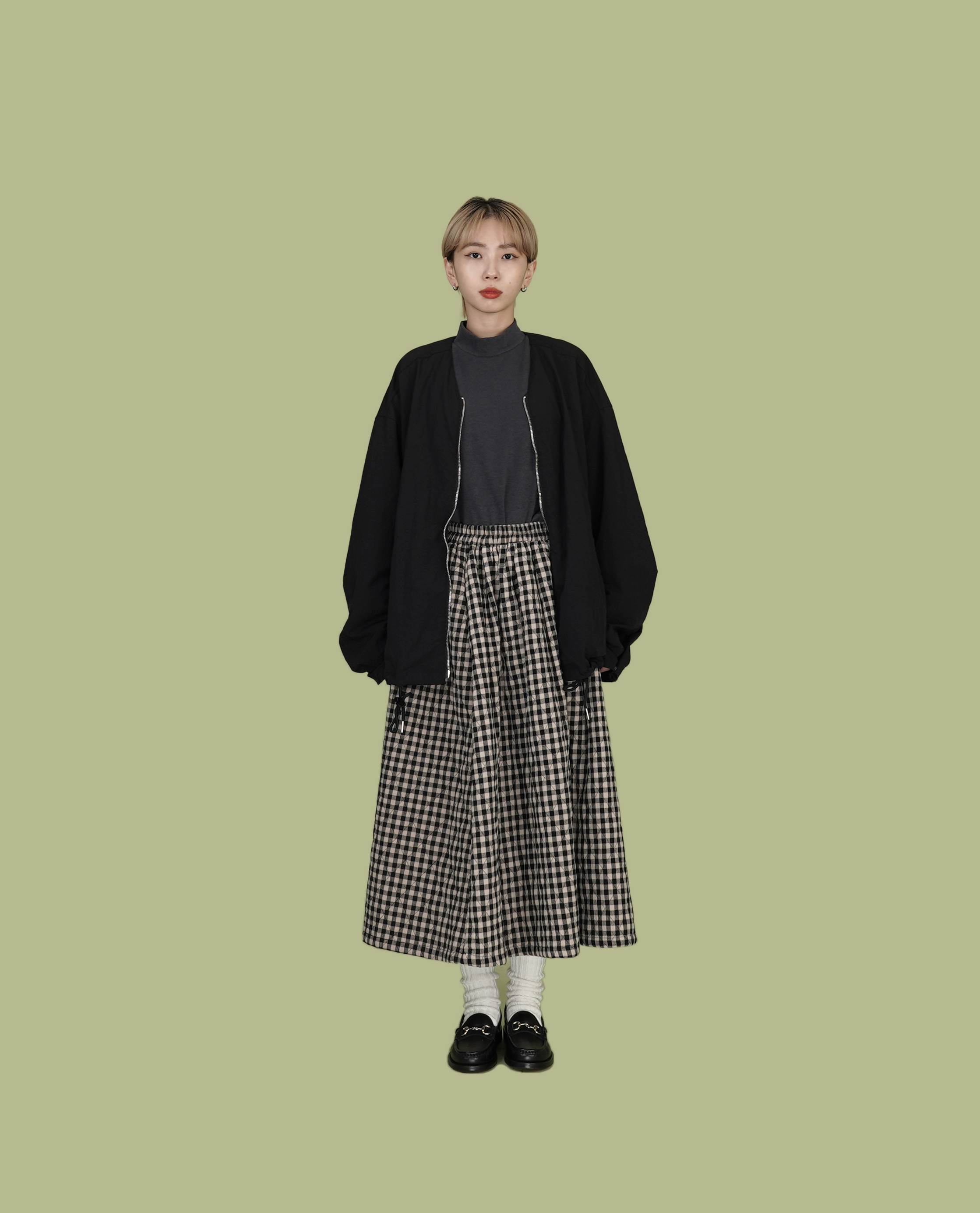 小格紋鋪棉長裙