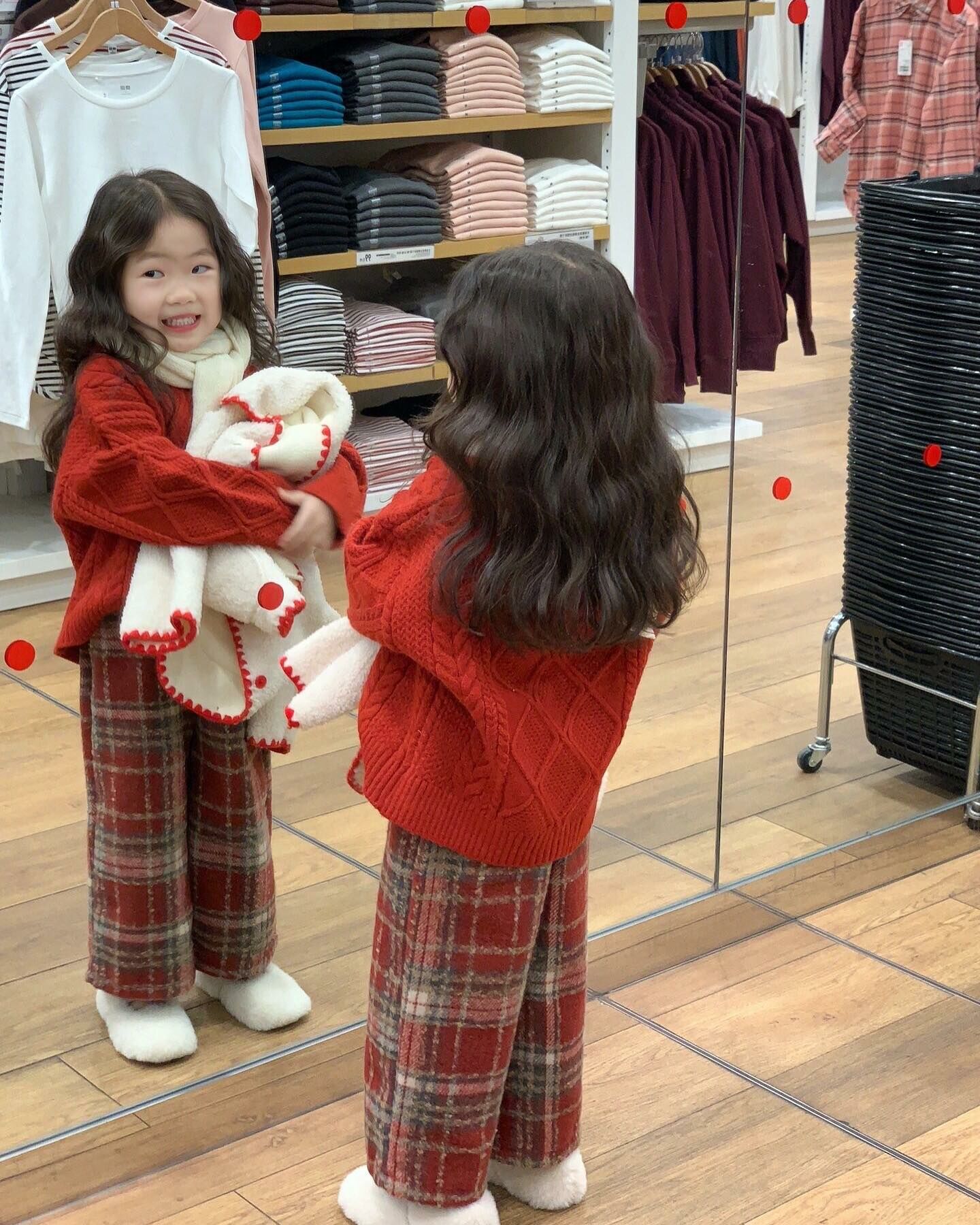 喜氣洋洋麻花針織毛衣/毛呢加絨格子褲