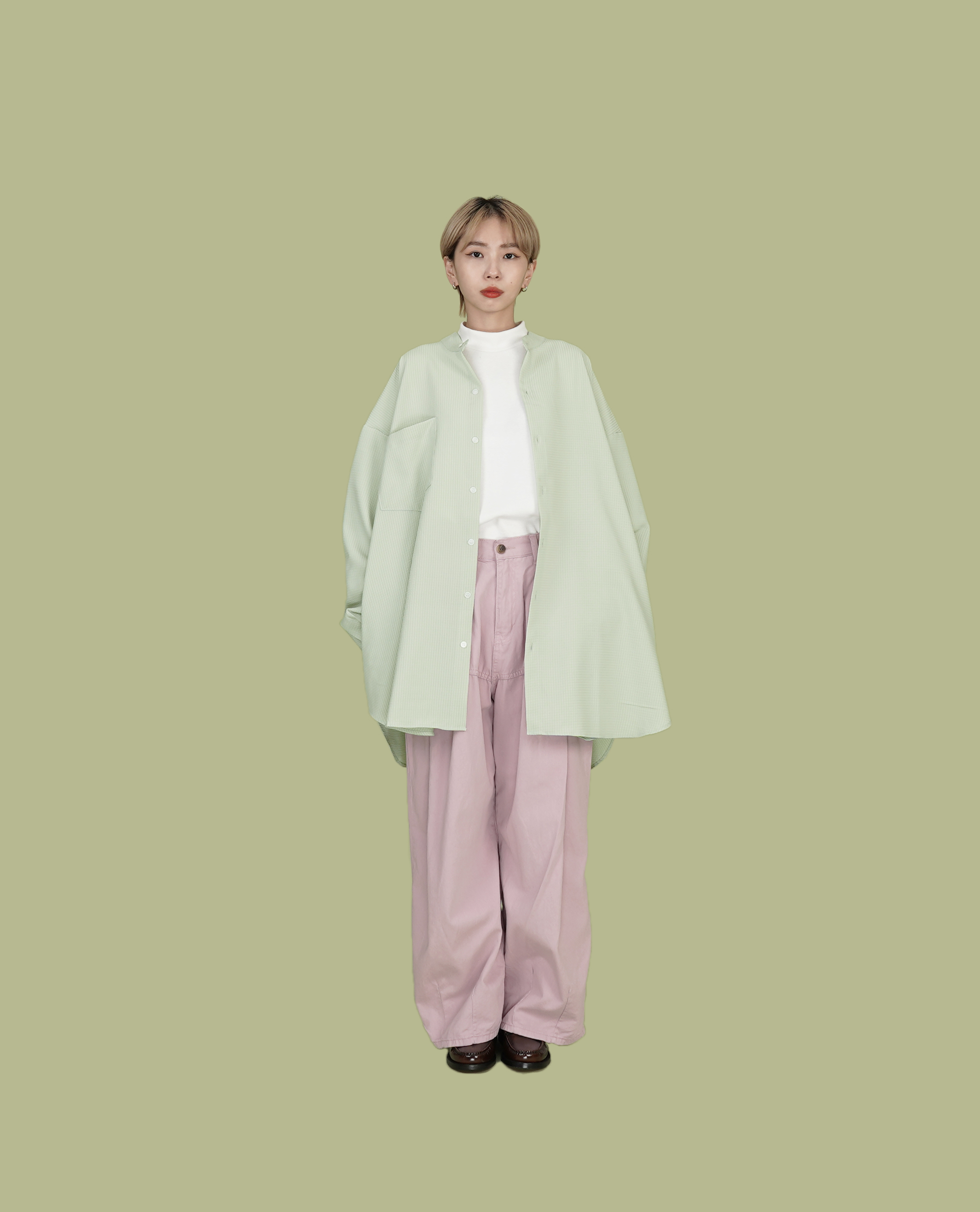 前4摺高腰寬錐褲