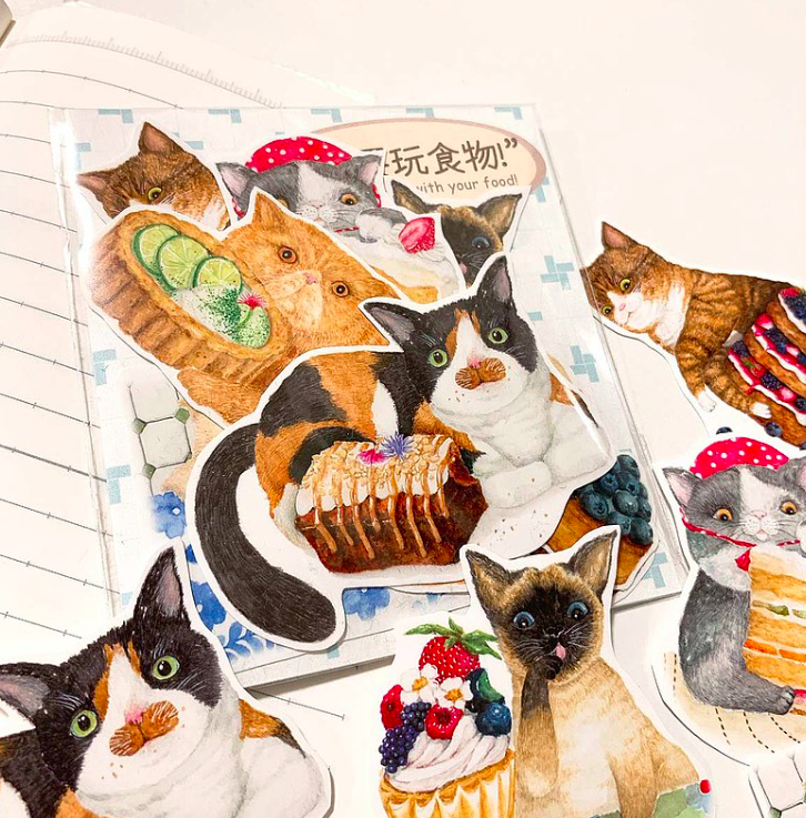 貓與甜點 6入貼紙｜針線球