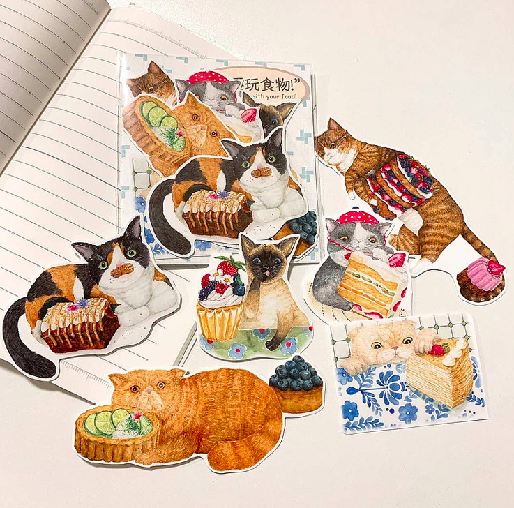 貓與甜點 6入貼紙｜針線球