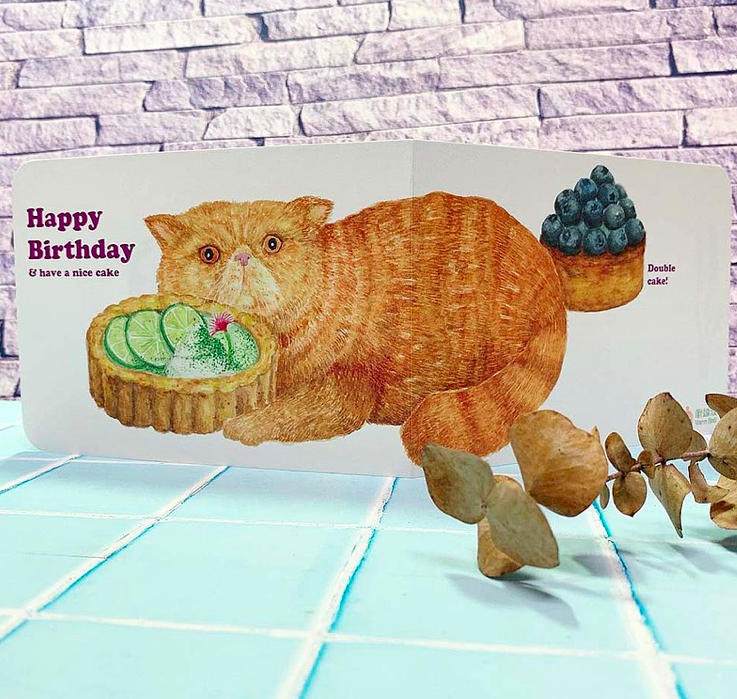 珈菲貓 貓與甜點 生日卡片｜針線球