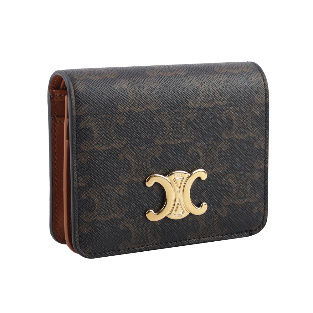 【CELINE】TRIOMPHE 帆布及小牛皮二折凱旋門短夾