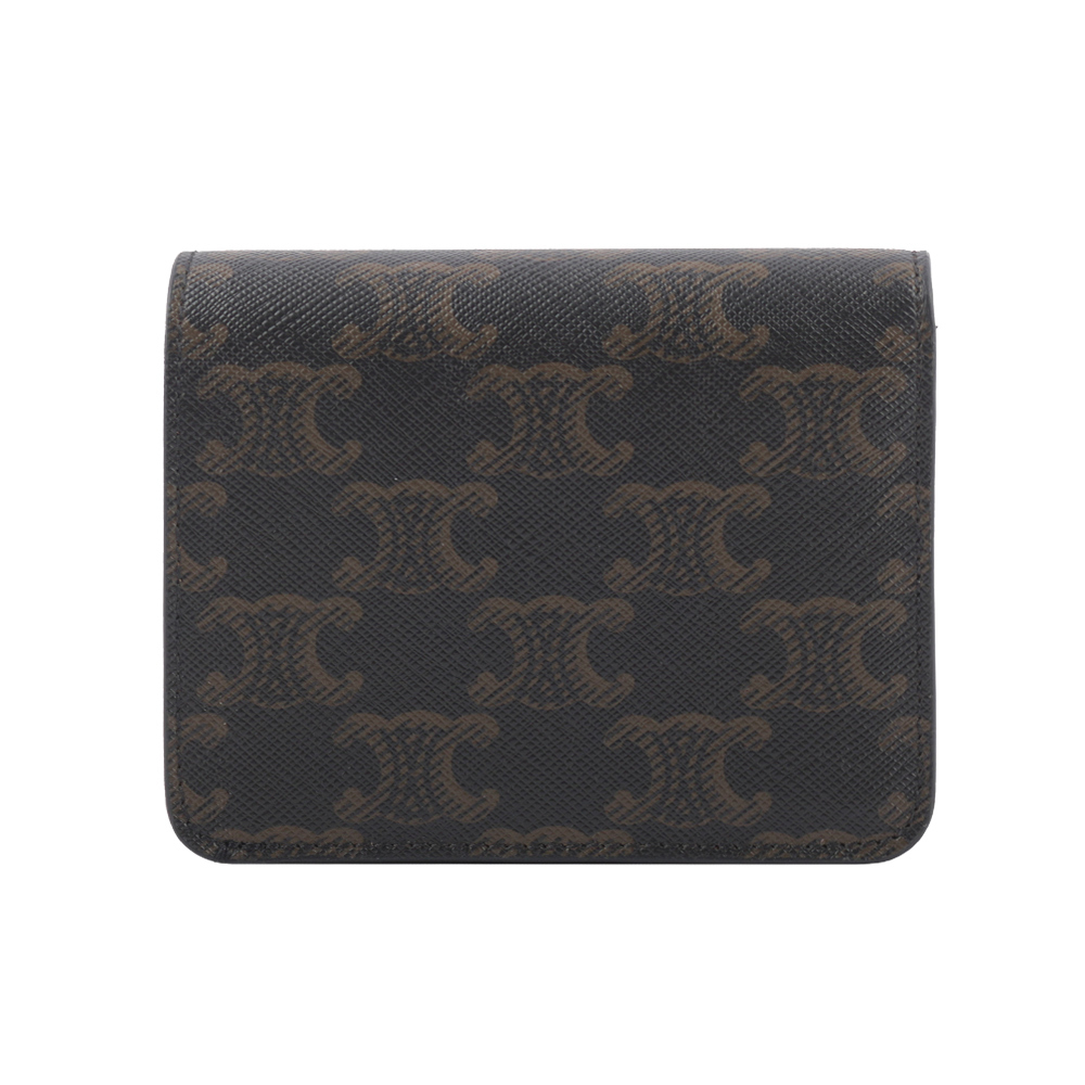 【CELINE】TRIOMPHE 帆布及小牛皮二折凱旋門短夾(棕褐色) 10K622CQH.04LU