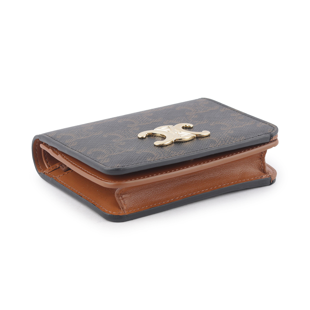 【CELINE】TRIOMPHE 帆布及小牛皮二折凱旋門短夾(棕褐色) 10K622CQH.04LU