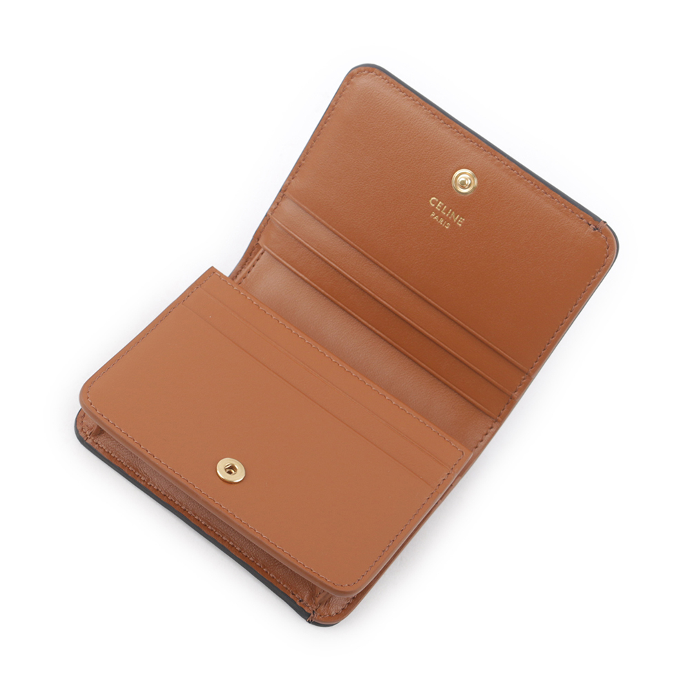 【CELINE】TRIOMPHE 帆布及小牛皮二折凱旋門短夾(棕褐色) 10K622CQH.04LU