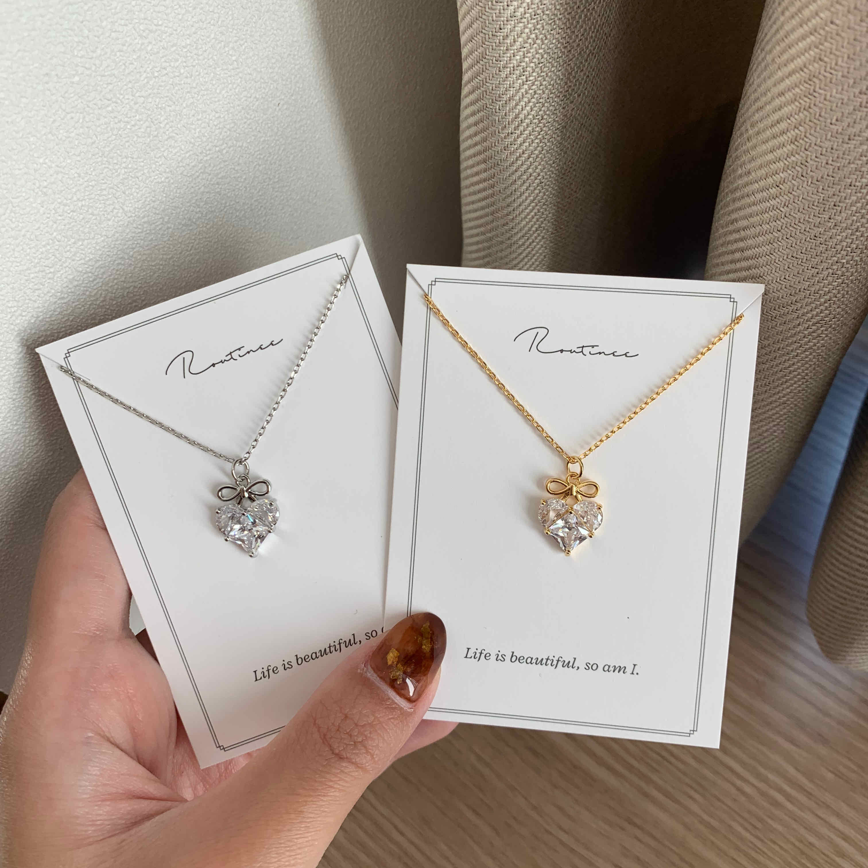 🇰🇷愛心大鑽蝴蝶結項鍊｜2 color