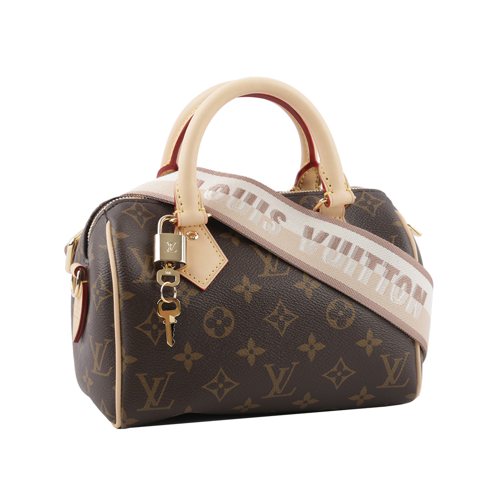 【Louis Vuitton】Monogram Speedy 手提/斜背二用包20cm(米背帶)