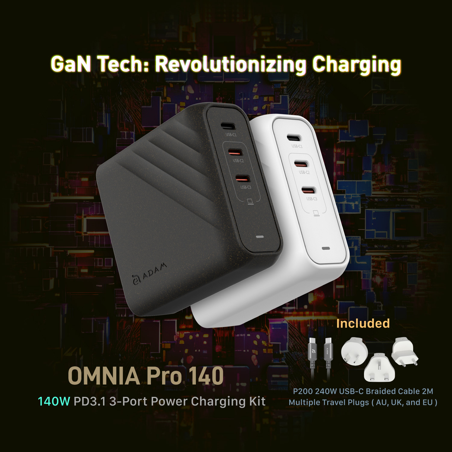 OMNIA Pro 140 140W 3-Port Power Charging Kit