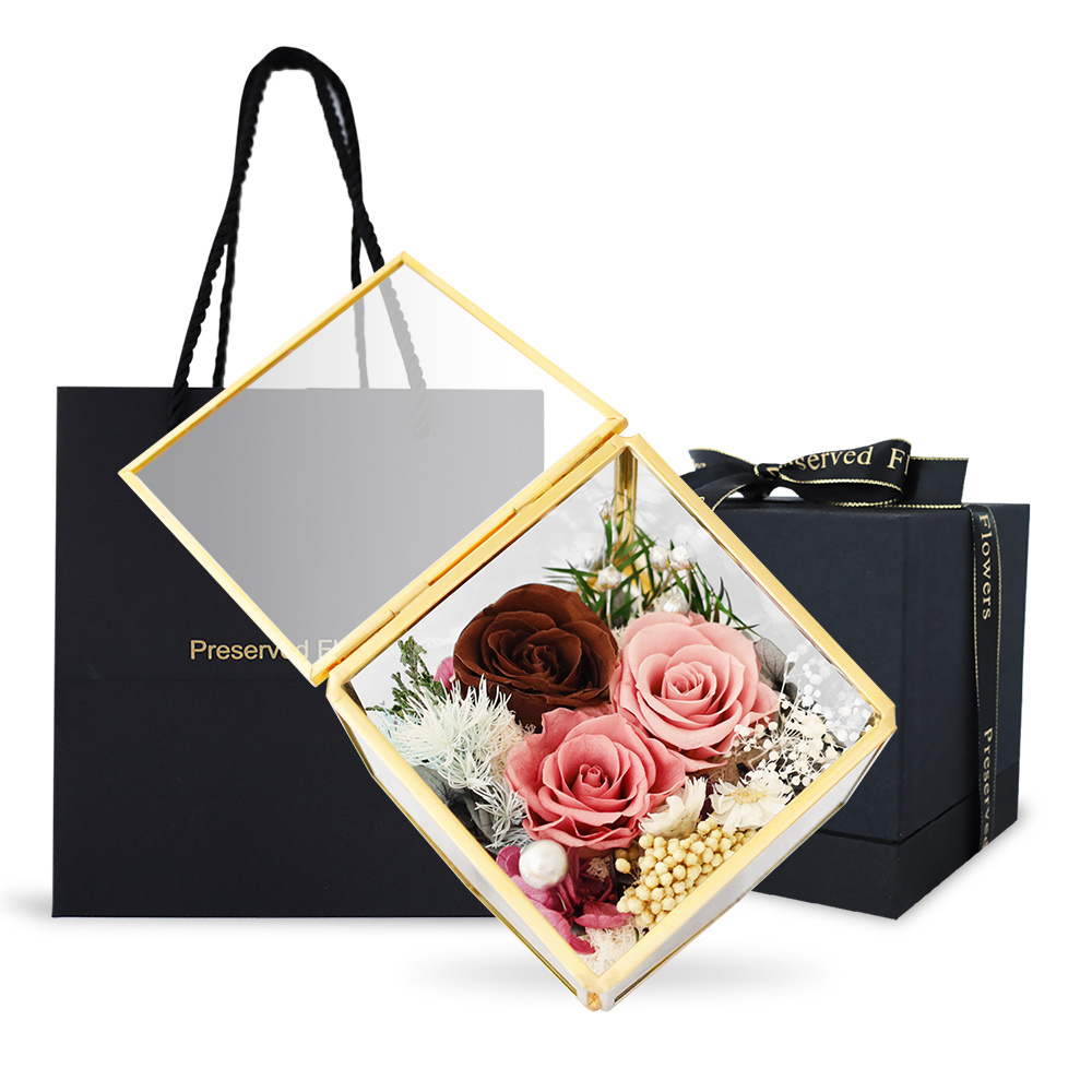 O'Pretty 歐沛媞 恆星花禮 永生花祝福玻璃罩附禮盒(15X15X16.1cm)