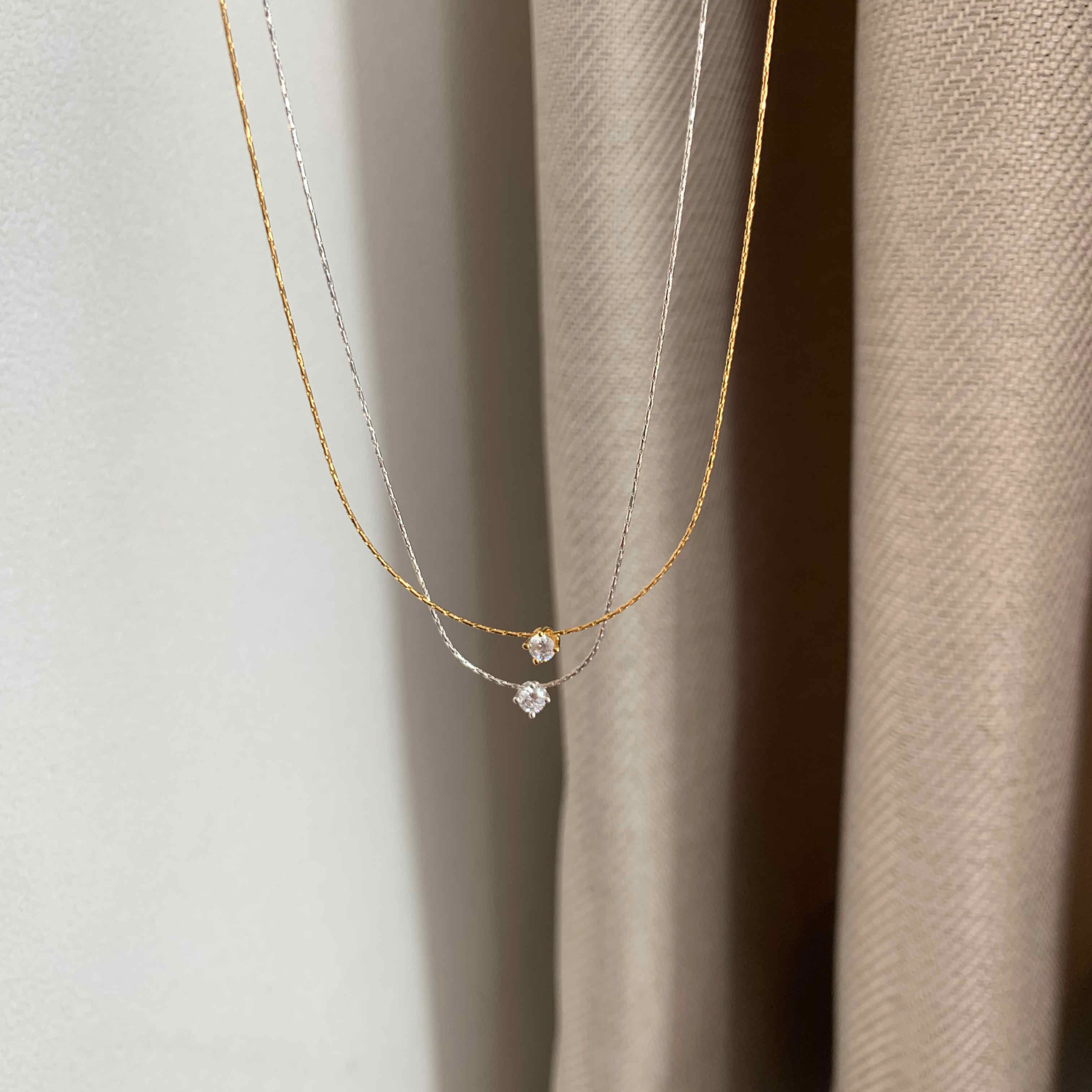 🇰🇷925 silver 精緻單鑽閃閃鍊條項鍊｜2 color