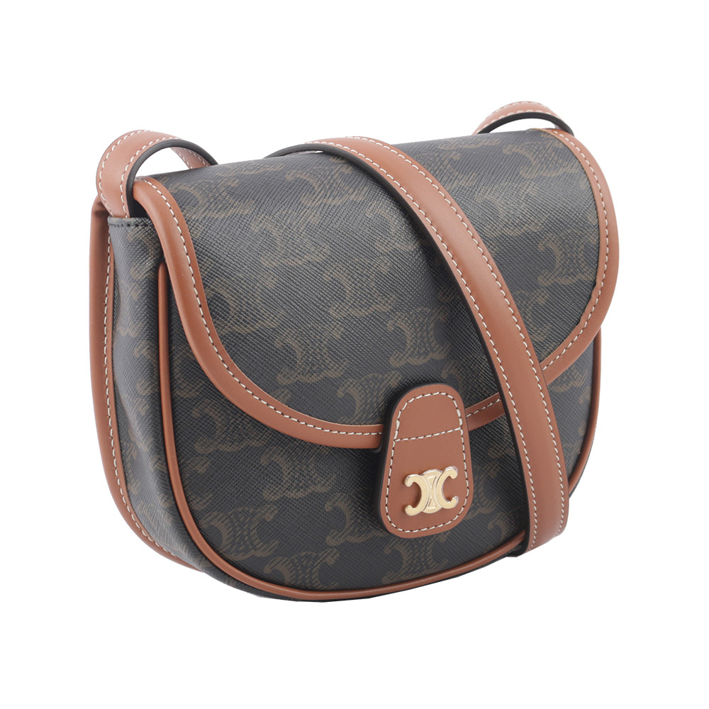 【CELINE】Besace Triomphe 帆布及小牛皮迷你斜背包(棕褐色) 196702BZJ.04LU