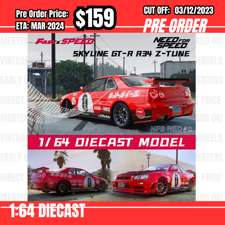 PO-$159 * Fast Speed* 1:64 Nissan Skyline GTR R34 NFS Zero Red [OD01/12]