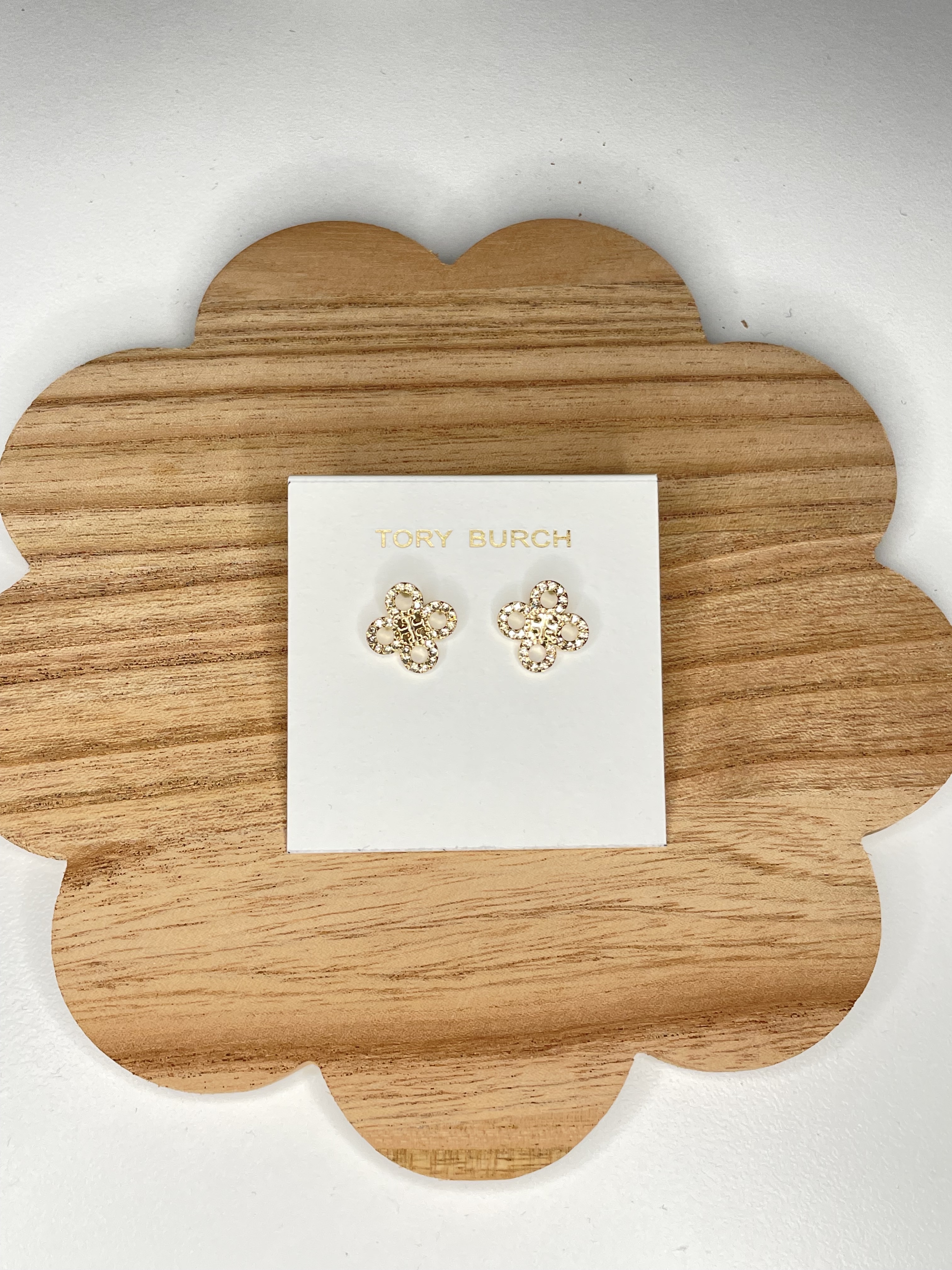 Tory Burch Britten Pave Cut Out Stud Earrings
