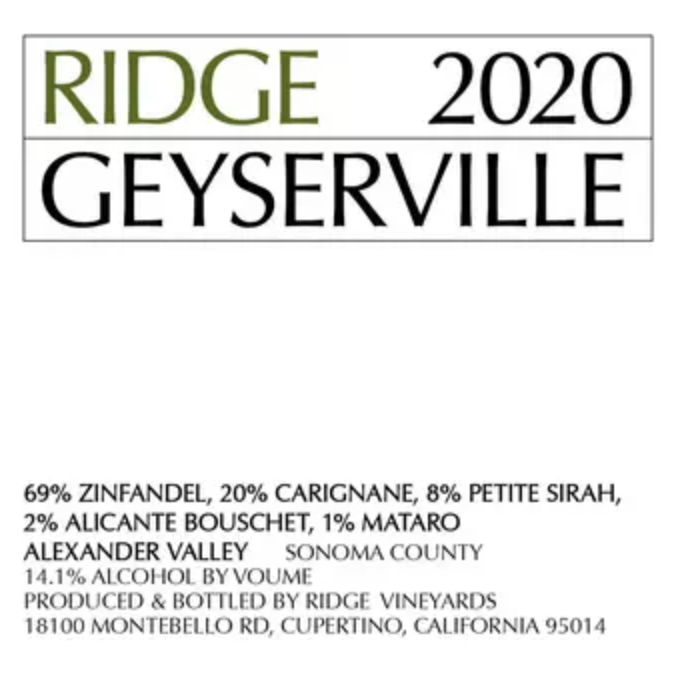 Ridge Geyserville Zinfandel Blend 2021 (WE94)
