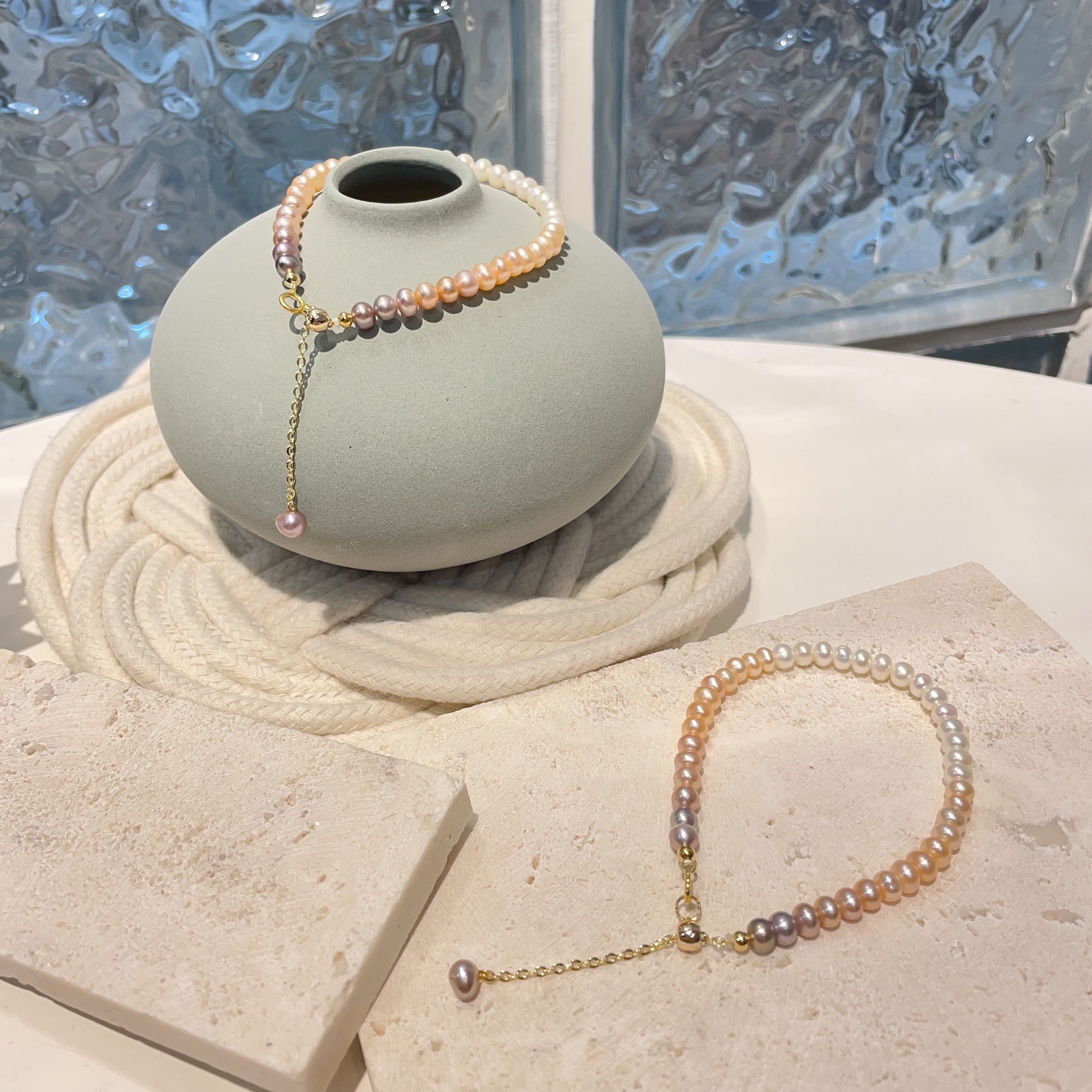 漸變三色珍珠手鏈