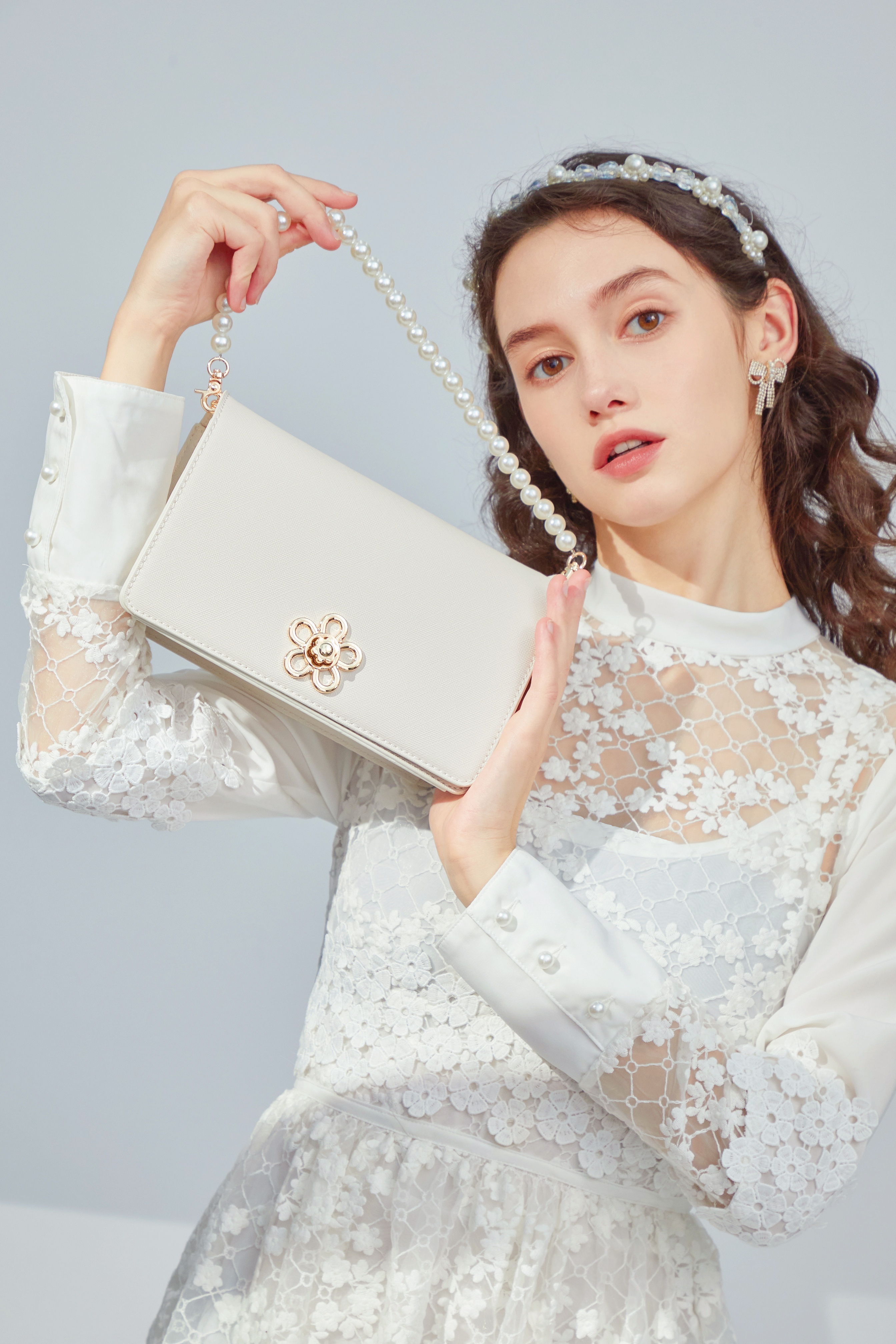 Rosy Romance Pearl Handle Crossbody Bag