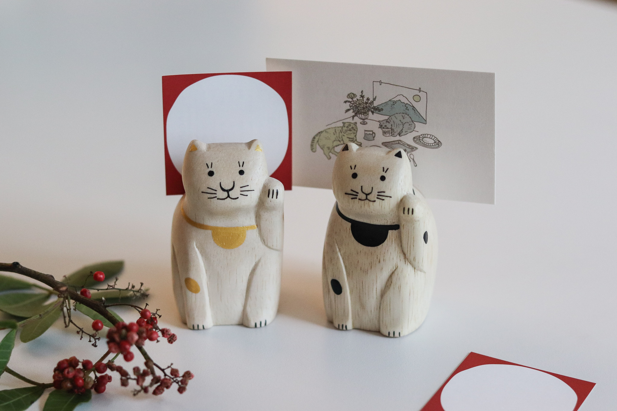 T-lab 招財貓 木雕 名片夾