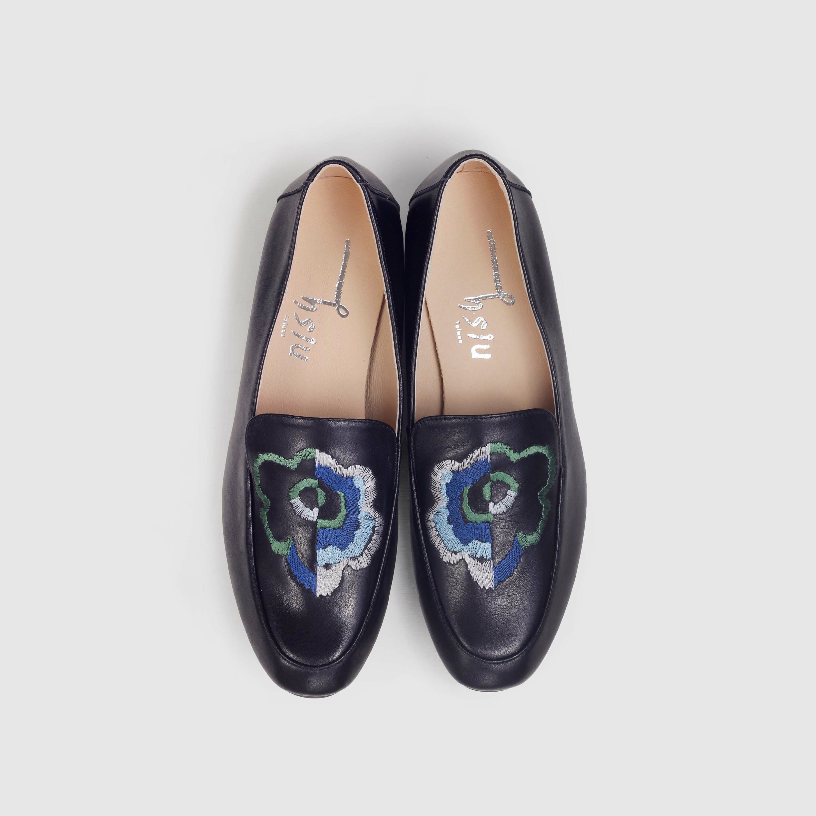 實木低跟樂福鞋｜綻放花園 (黑)