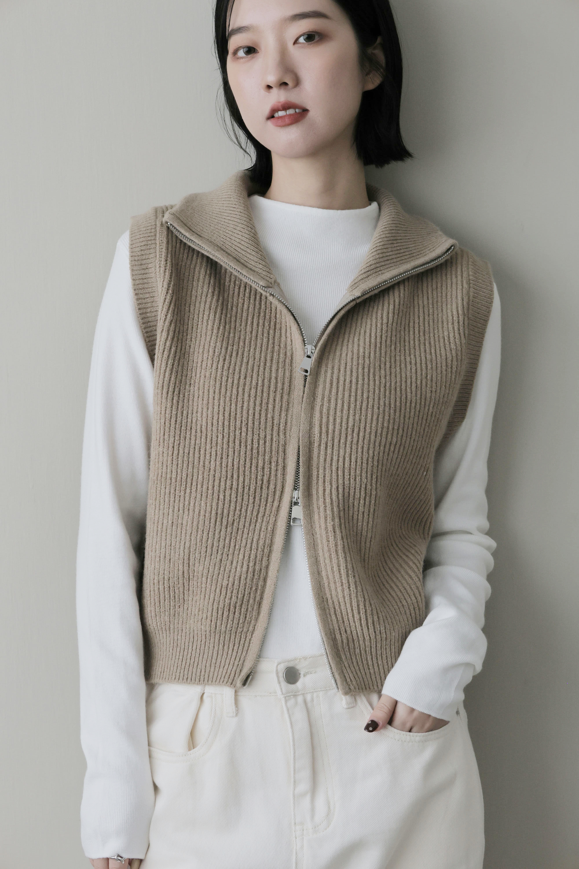 小立領彈性針織上衣