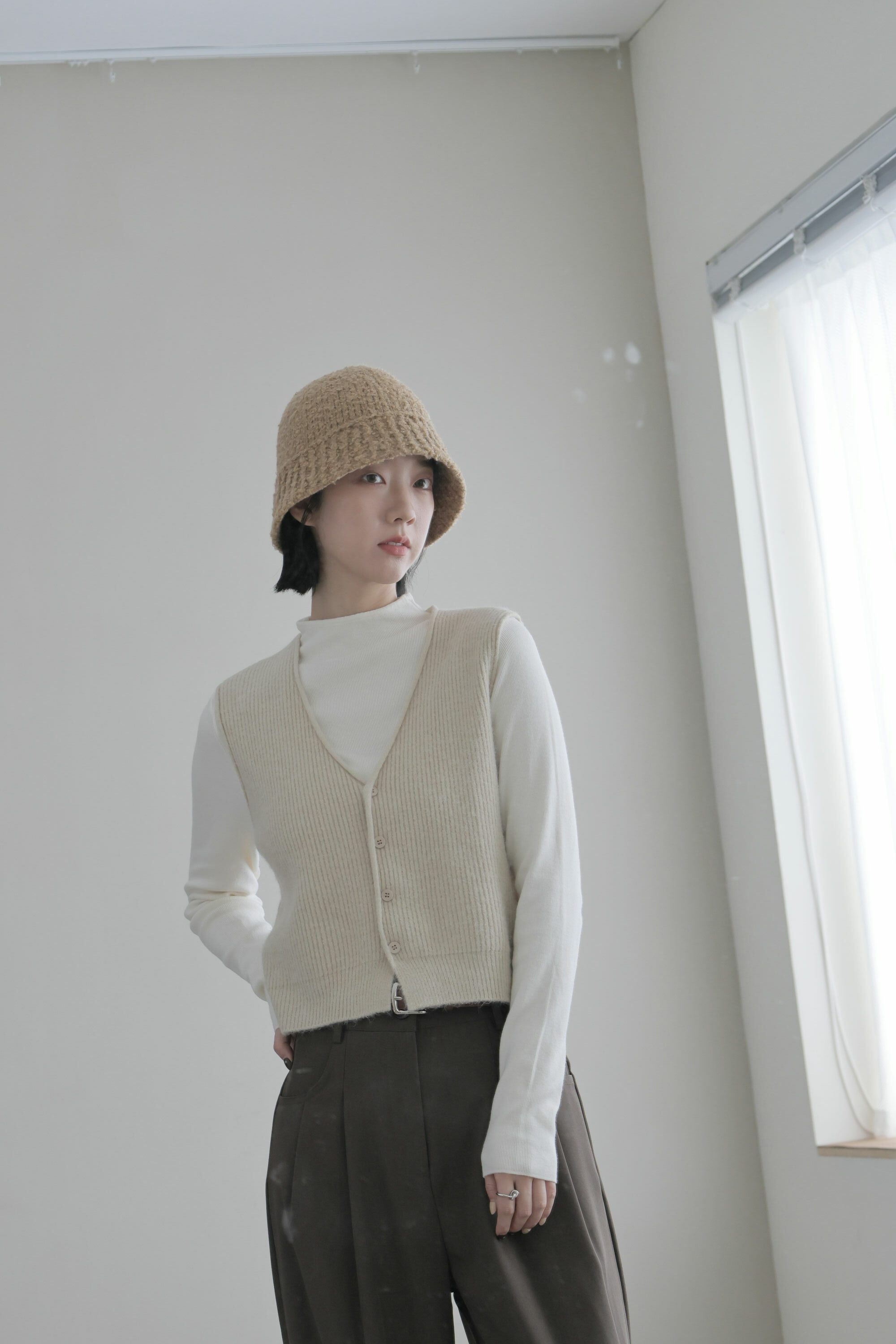 小立領彈性針織上衣