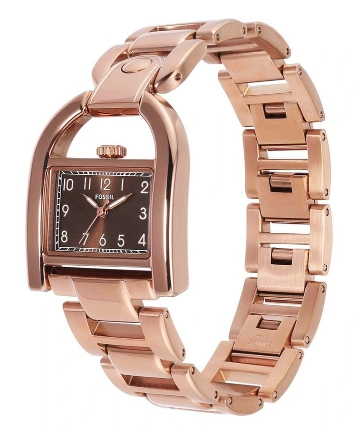 萬年鐘錶 - Fossil   Harwell 風尚名伶經典玫瑰金不鏽鋼錶帶馬鞍女錶  ES5328  錶徑28MM