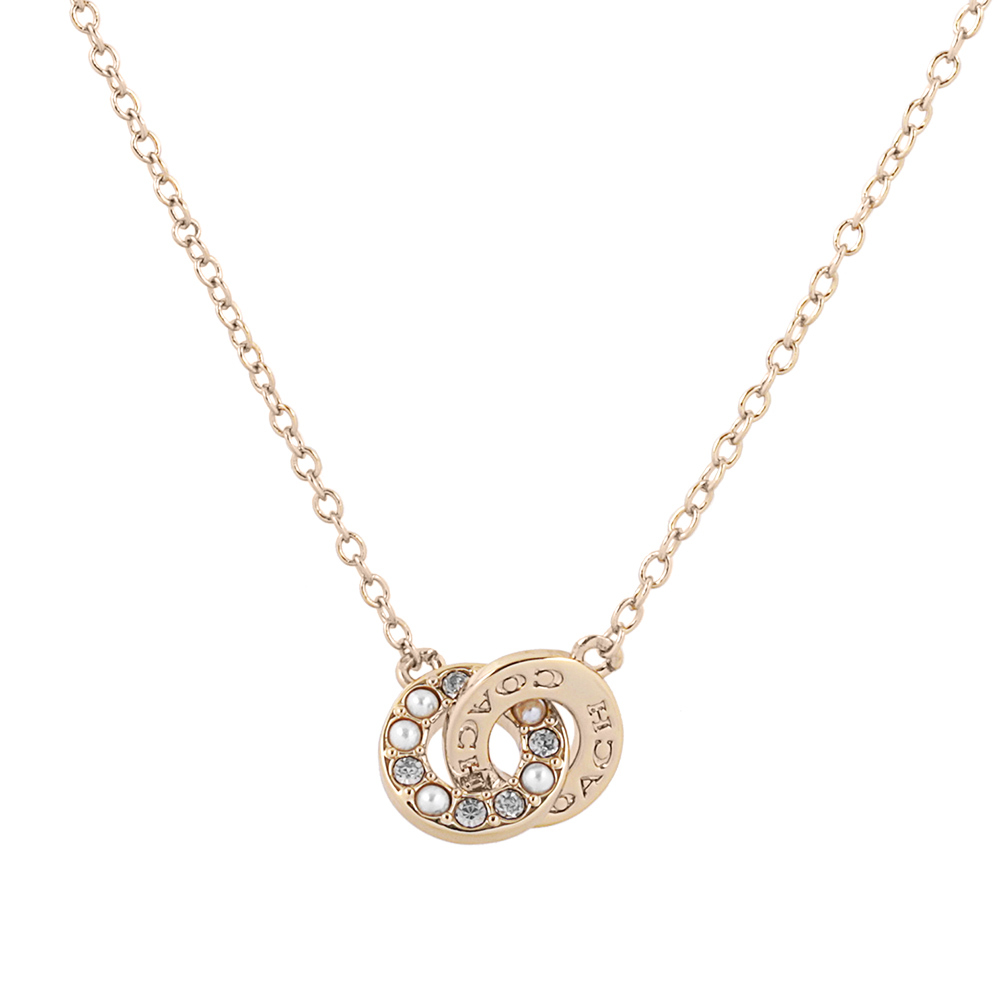 【COACH】水鑽及玻璃珍珠連扣圓圈項鍊