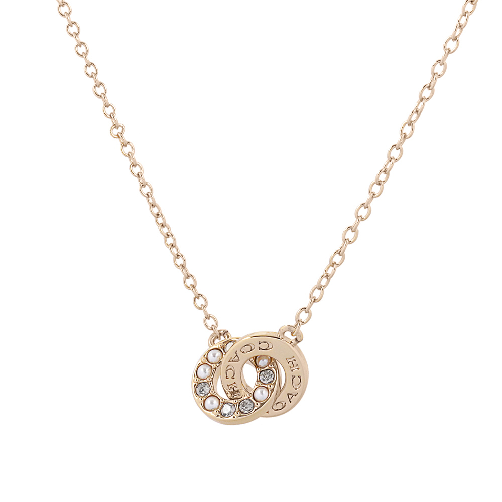 【COACH】水鑽及玻璃珍珠連扣圓圈項鍊(金色) CO233 VP4