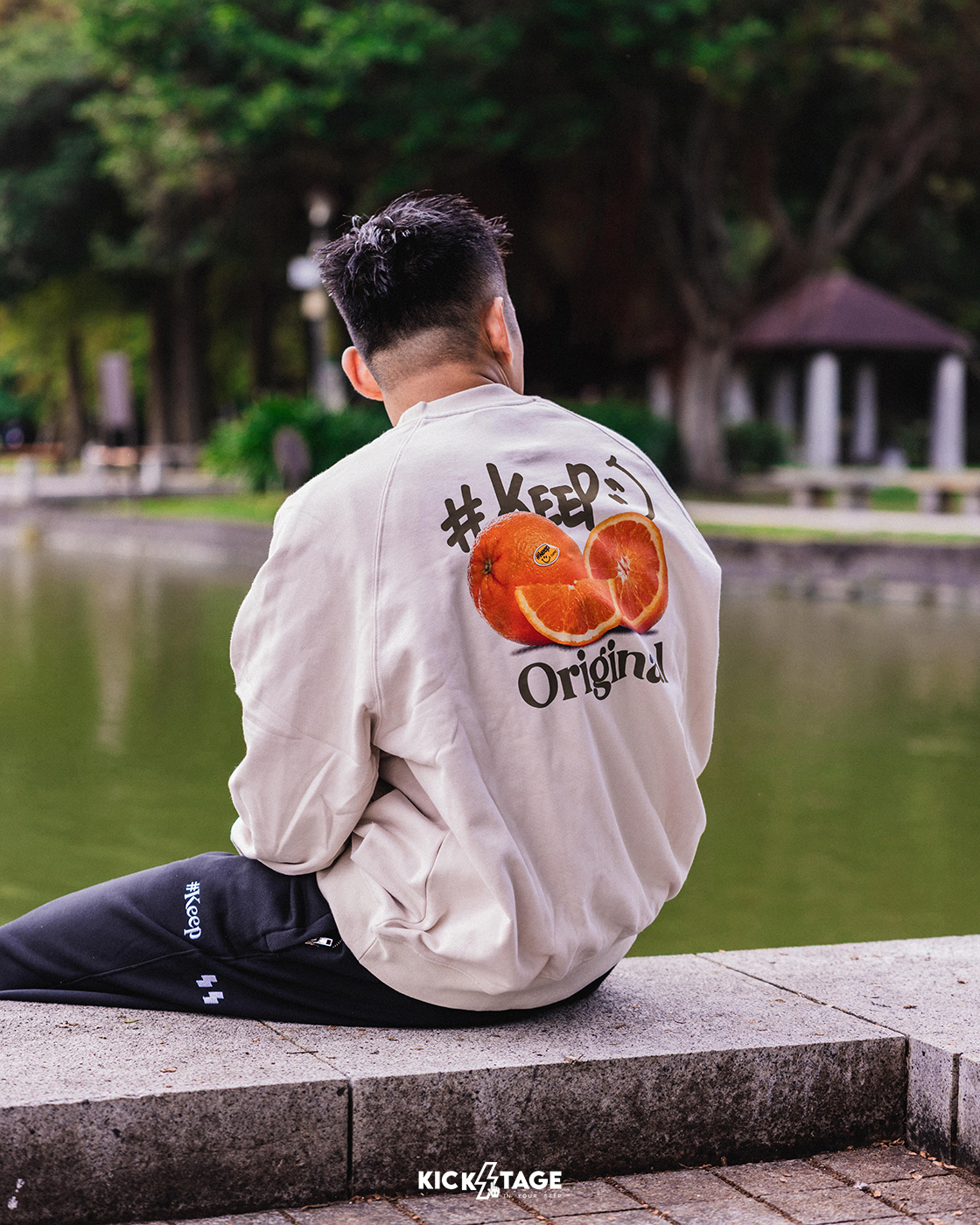 [5折售出無退換]#KEEP ORANGE CREW 奶茶色 橘子 柑橘 重磅 寬版落肩 內刷毛 衛衣 大學T【KS198】