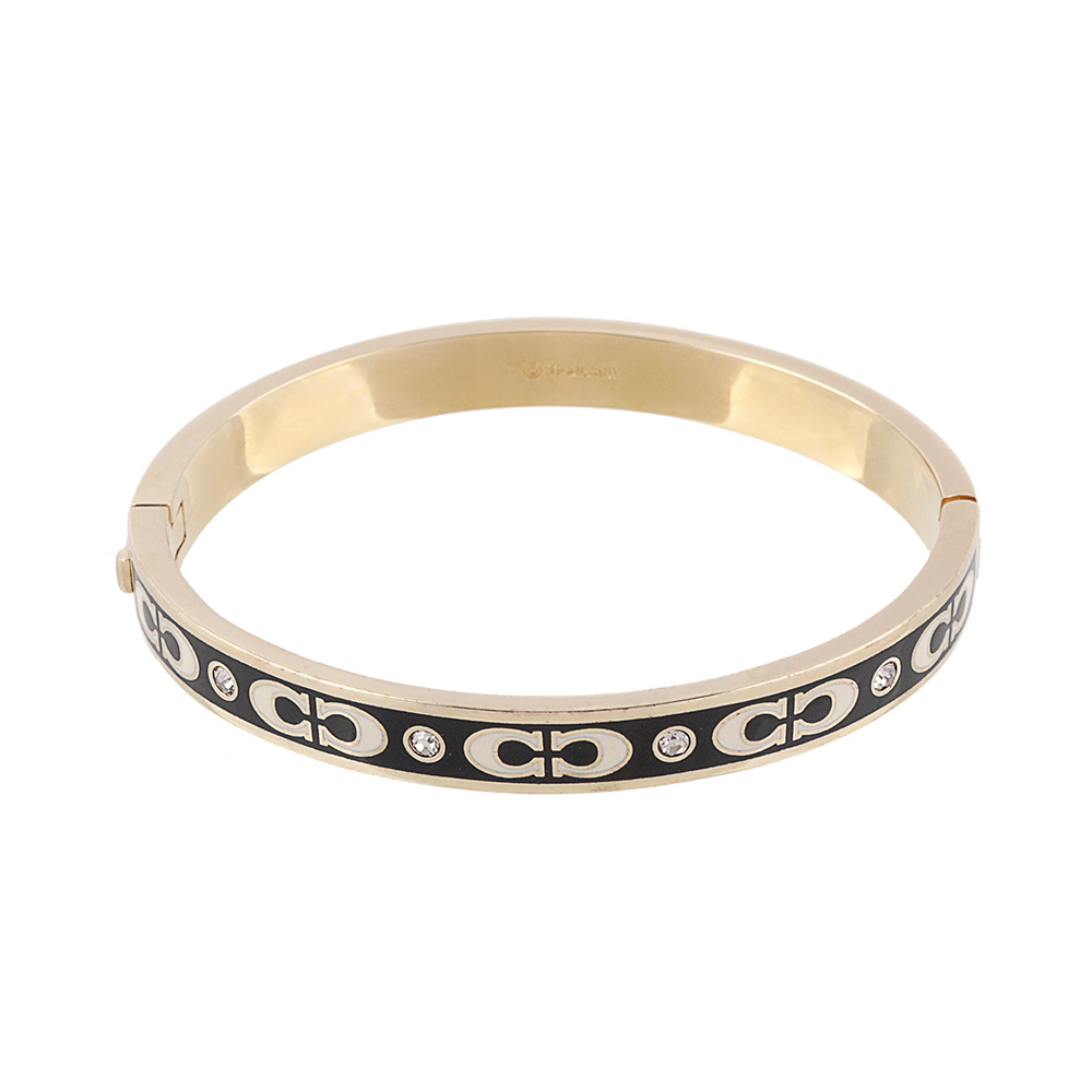 【COACH】CC Logo 琺瑯及玻璃水鑽不可調手環(金色/黑色) CI904 GDBK