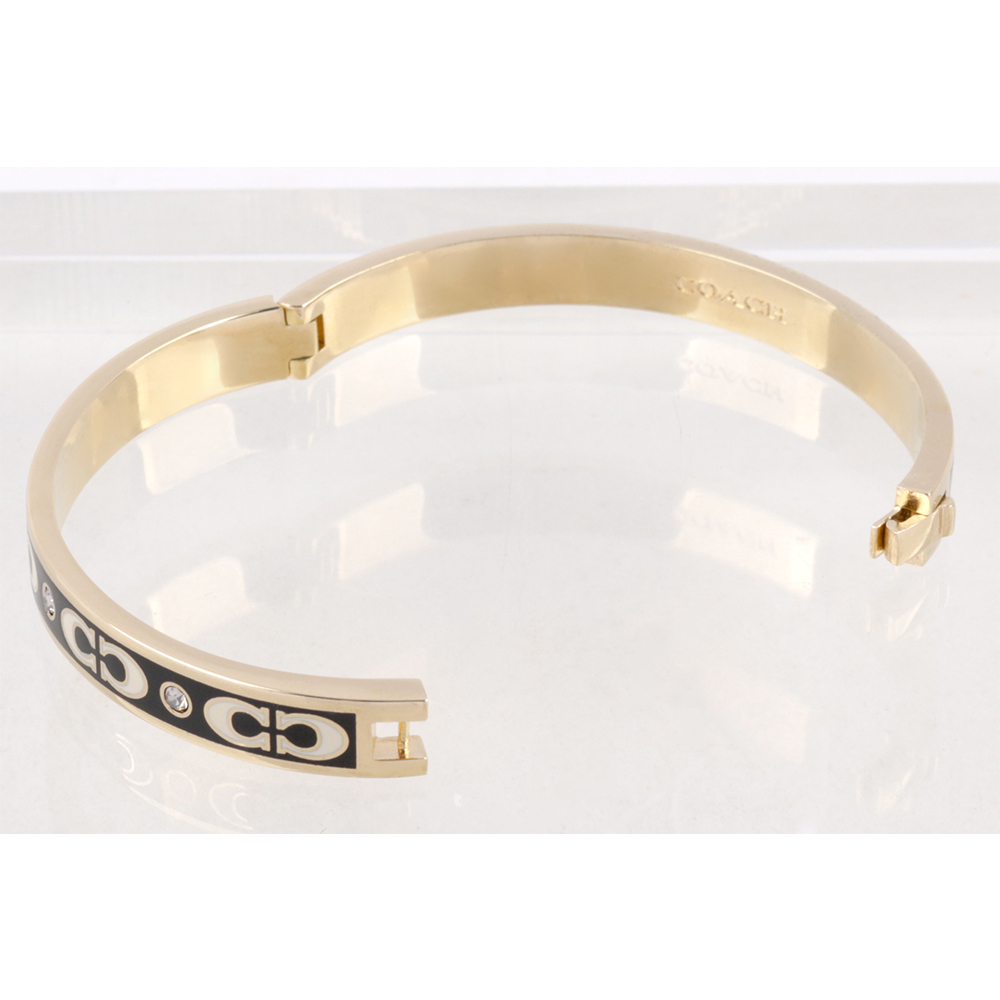 【COACH】CC Logo 琺瑯及玻璃水鑽不可調手環(金色/黑色) CI904 GDBK