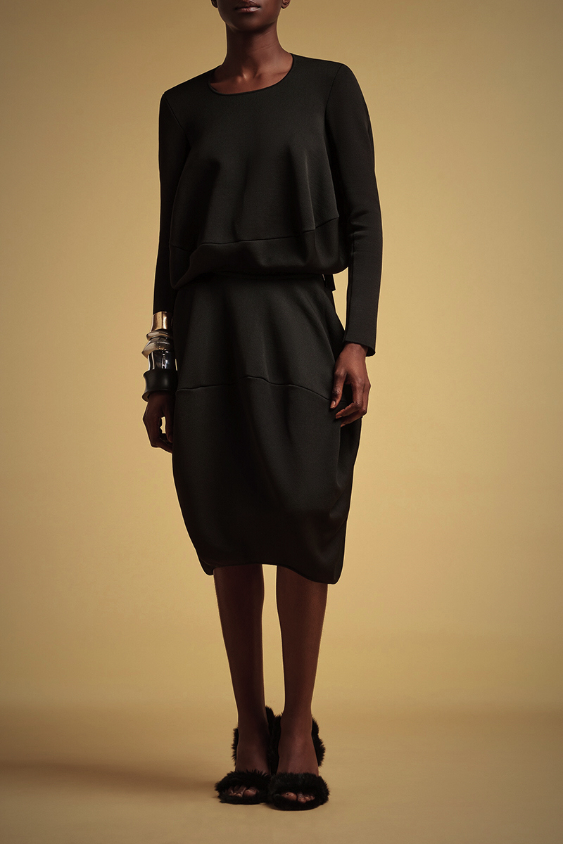 LIVIANA CONTI 抽繩造型毛料裙(黑)