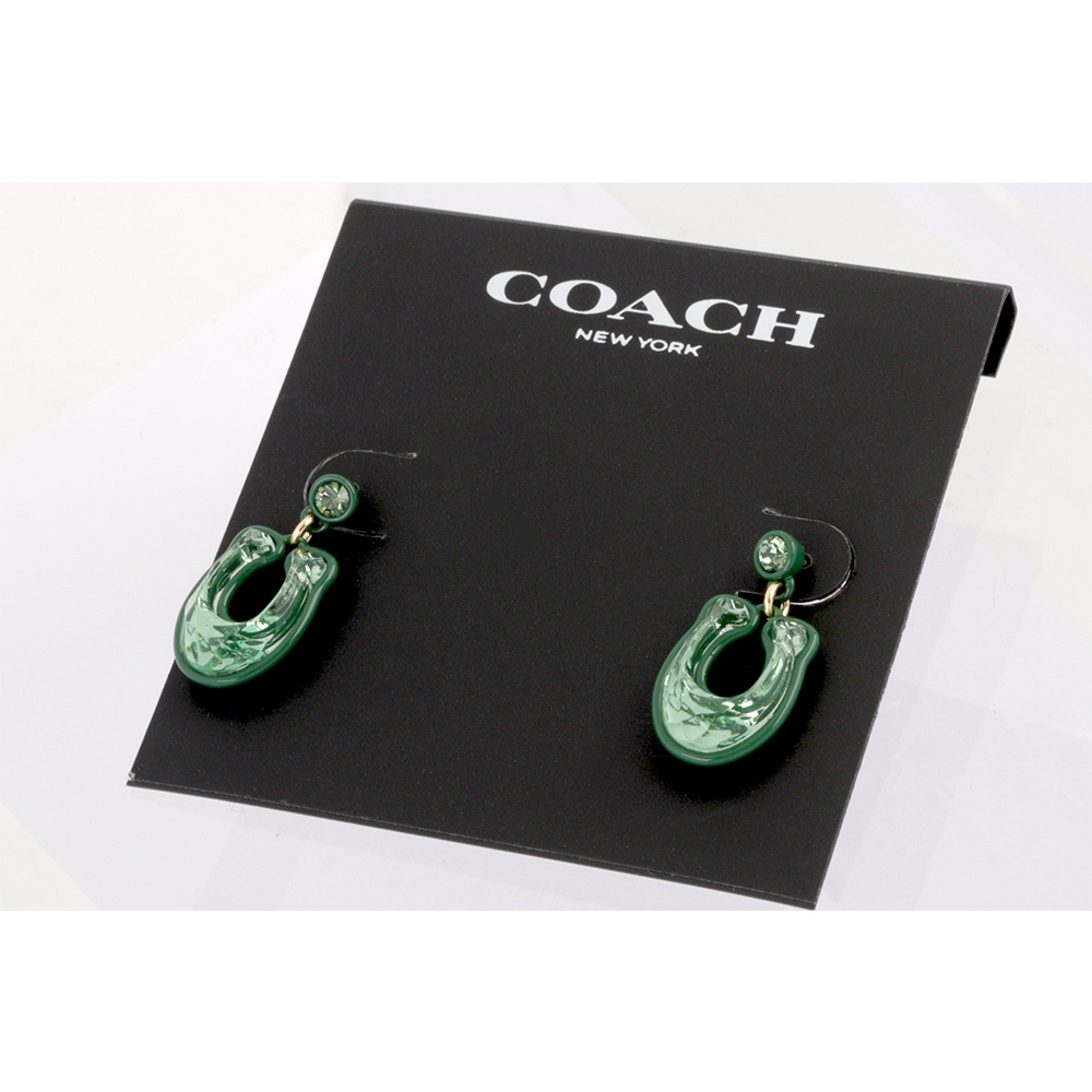 【COACH】C Logo 亮面樹脂針式耳環(綠色) CG137 GRN