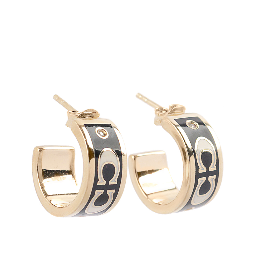 【COACH】CC Logo 琺瑯及玻璃水鑽環狀耳環(金色/黑色) CI903 GDBK